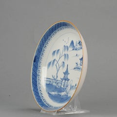 Lovely Chinese Qianlong Blue and White Plate Landscape, 18th Century