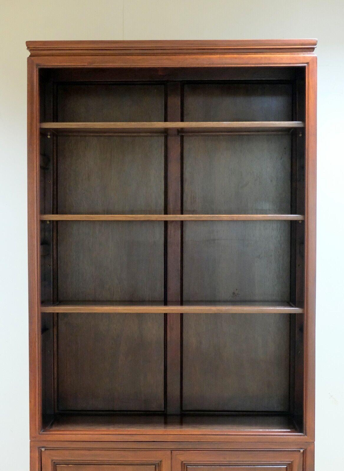 Hand-Crafted LOVELY CHINESE TEAK LiBRARY BOOKCASE CABINET ON PLINTH BASE & CARVED DOORS