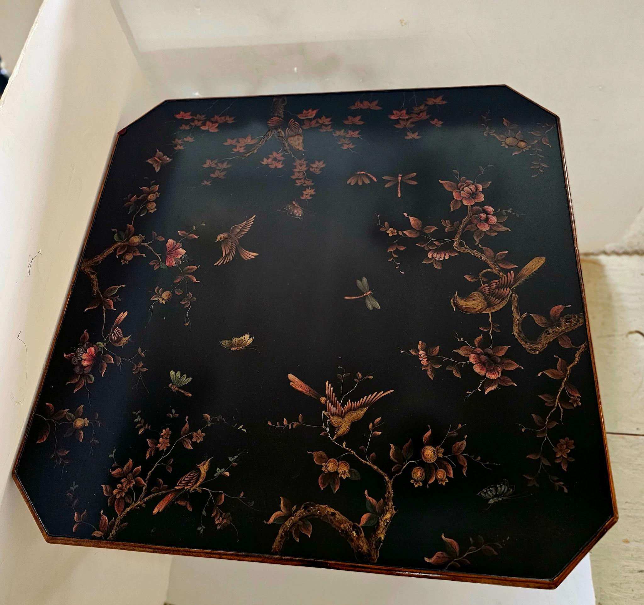 Fin du 20e siècle Magnifique table à manger ou table de jeu ancienne en bambou et plateau laqué Chinoiserie en vente