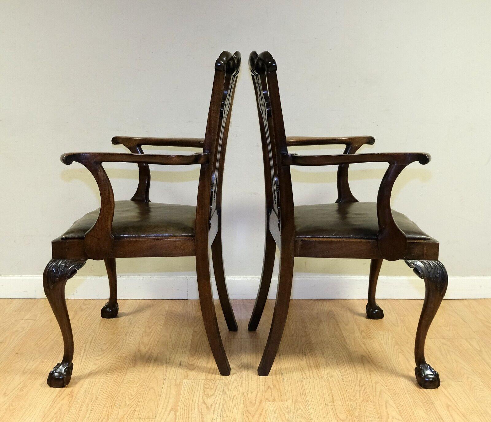 Lovely Chippendale Style Set of Six Dining Chairs Leather Seats Claw & Ball Feet 5