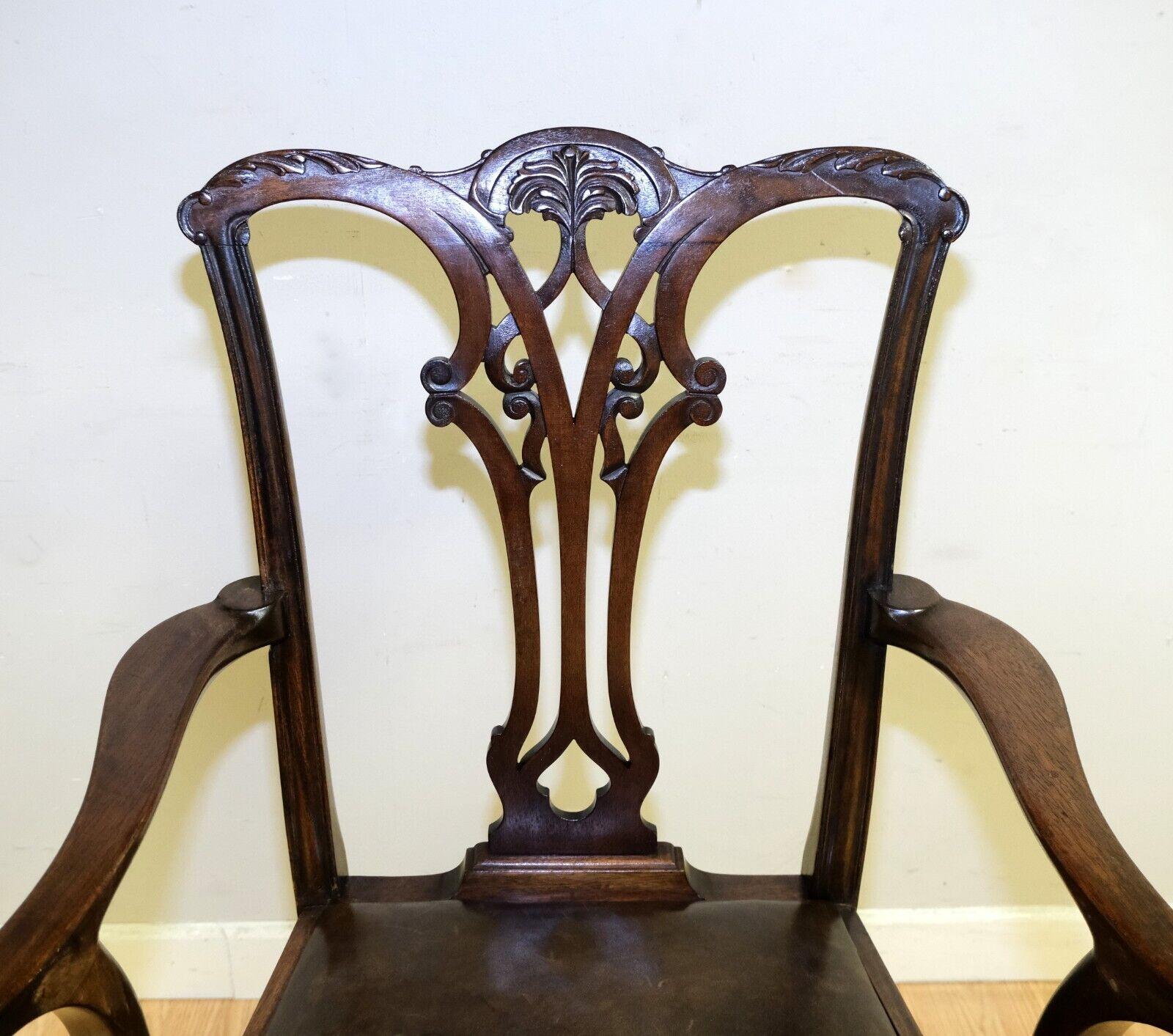Lovely Chippendale Style Set of Six Dining Chairs Leather Seats Claw & Ball Feet 8
