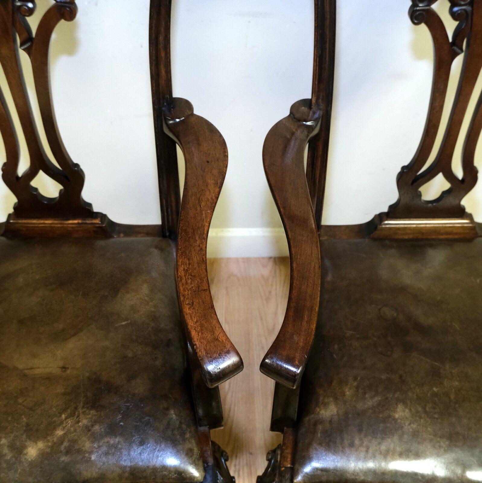 Lovely Chippendale Style Set of Six Dining Chairs Leather Seats Claw & Ball Feet 12