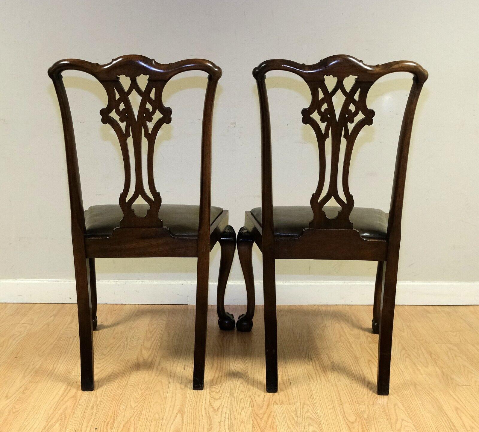 Lovely Chippendale Style Set of Six Dining Chairs Leather Seats Claw & Ball Feet 1