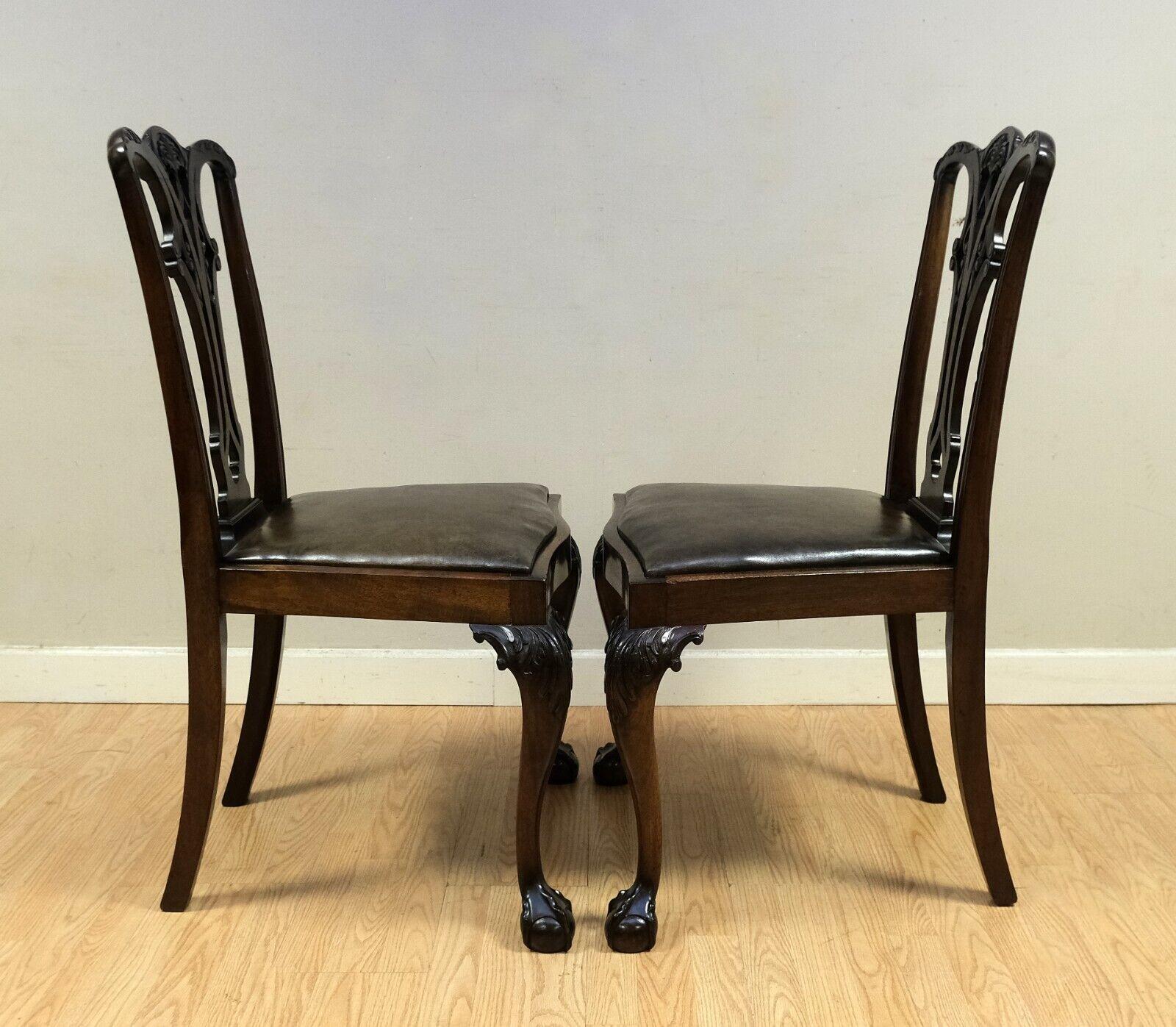 Lovely Chippendale Style Set of Six Dining Chairs Leather Seats Claw & Ball Feet 2