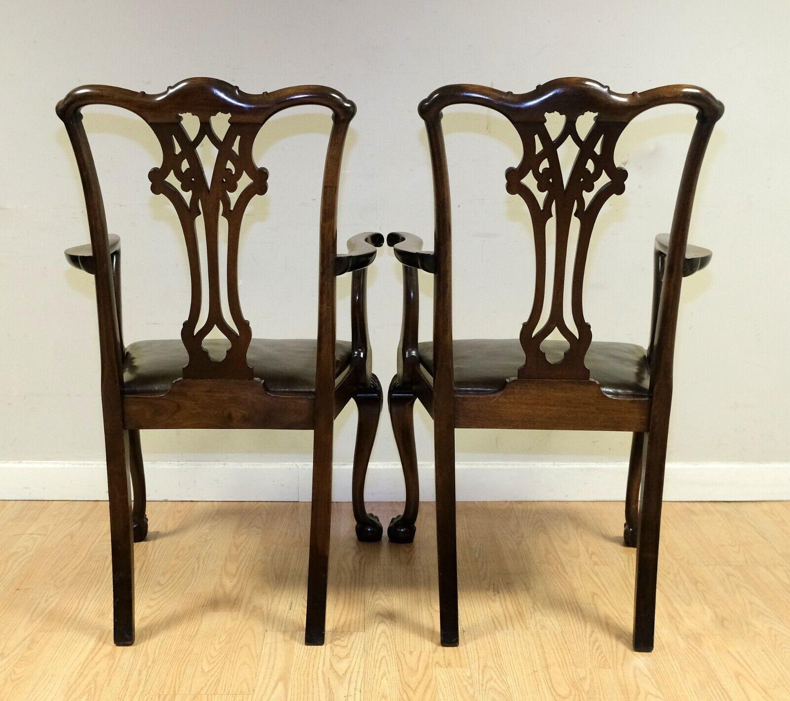 Lovely Chippendale Style Set of Six Dining Chairs Leather Seats Claw & Ball Feet 3