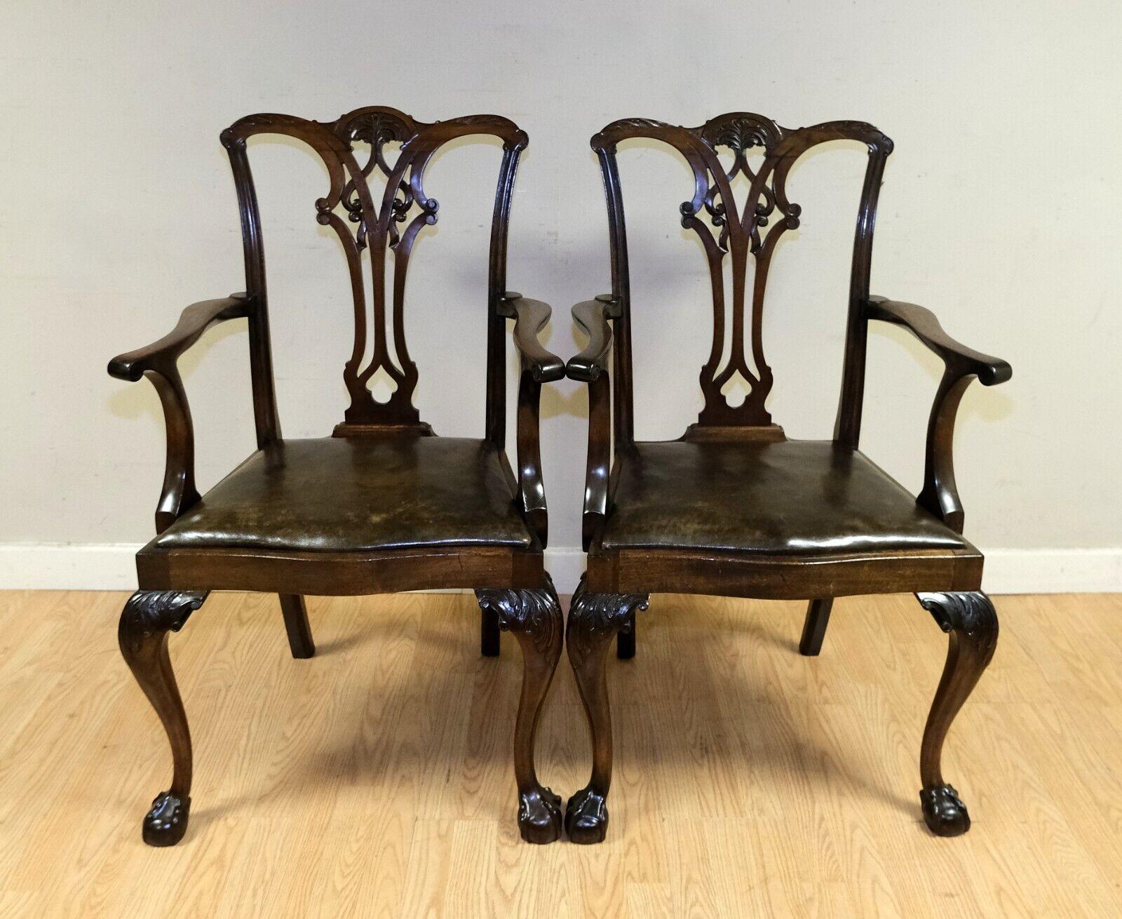 Lovely Chippendale Style Set of Six Dining Chairs Leather Seats Claw & Ball Feet 4