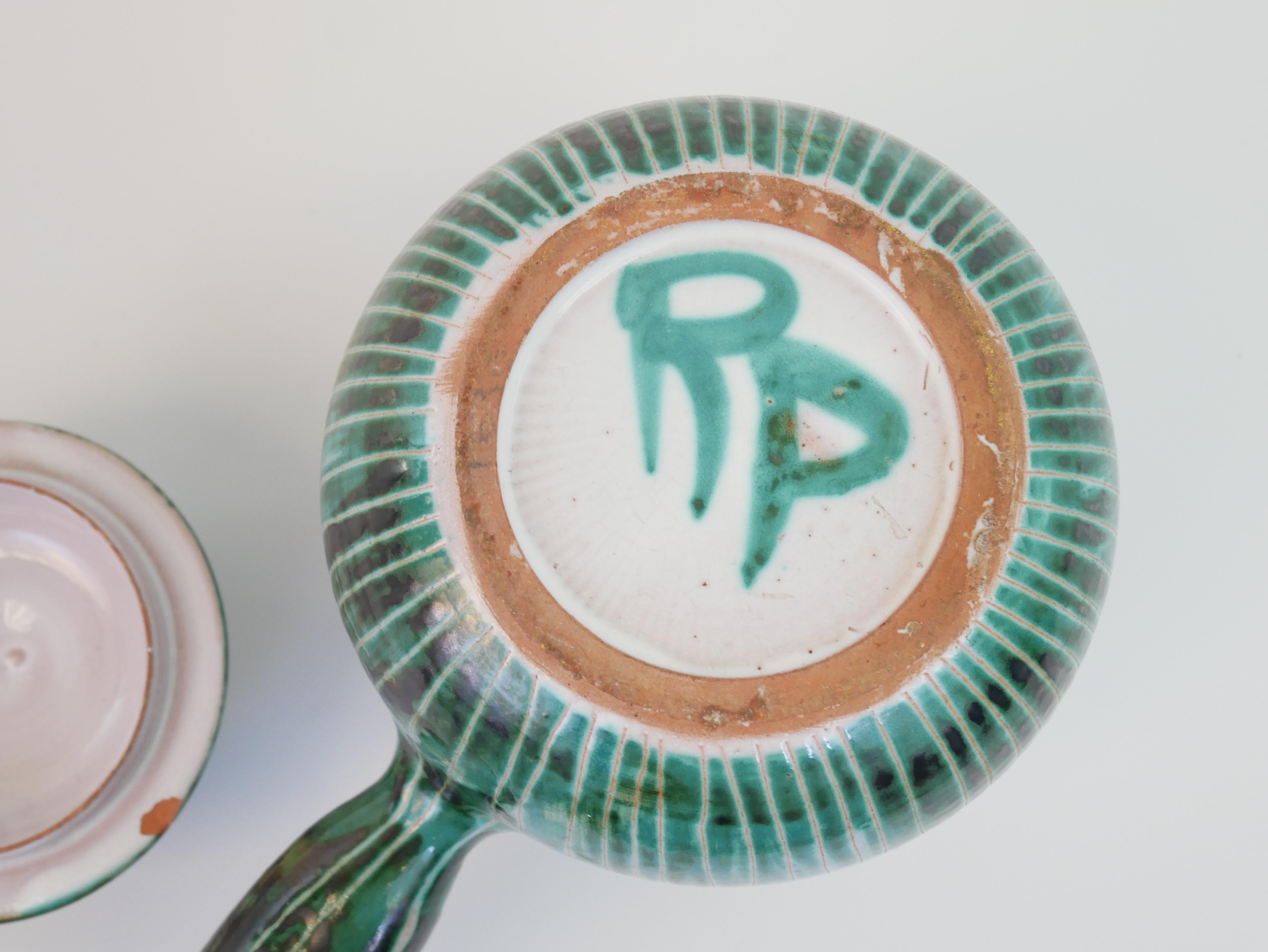 Ravissant pichet chocolatiere en céramique émaillée verte de Robert Picault en vente 8