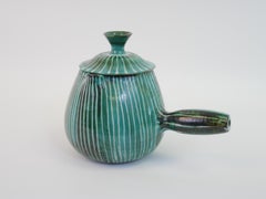 Lovely Chocolatiere Pitcher in green enameled ceramic by Robert Picault