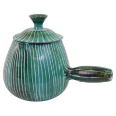 Lovely Chocolatiere Pitcher in green enameled ceramic by Robert Picault