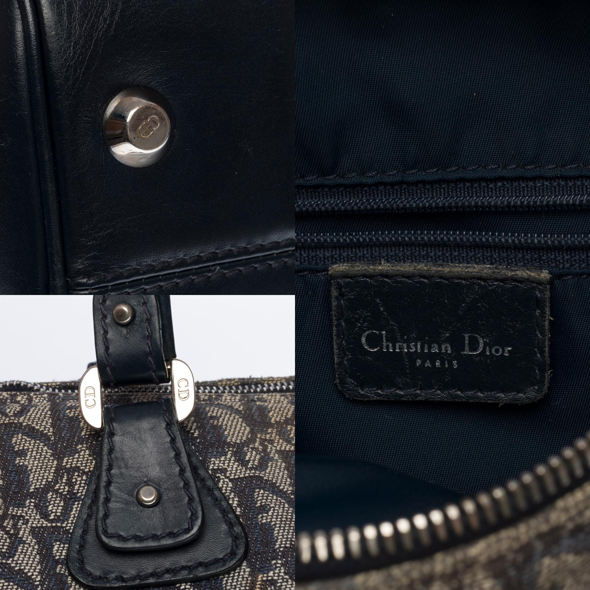 Lovely Christian Dior Bowling Speedy handbag in Navy blue monogram canvas, SHW 1