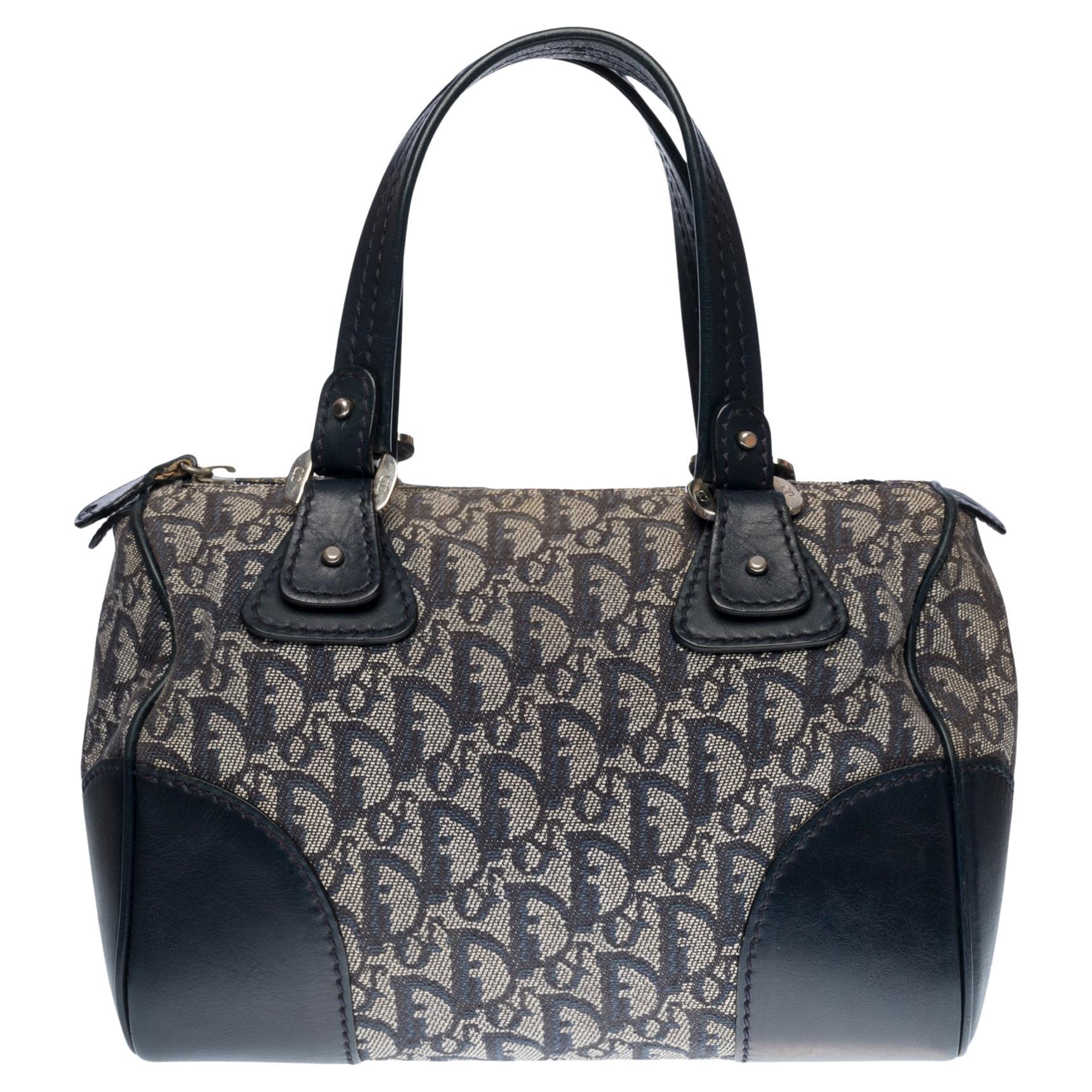 Lovely Christian Dior Bowling Speedy handbag in Navy blue monogram canvas,  SHW For Sale at 1stDibs