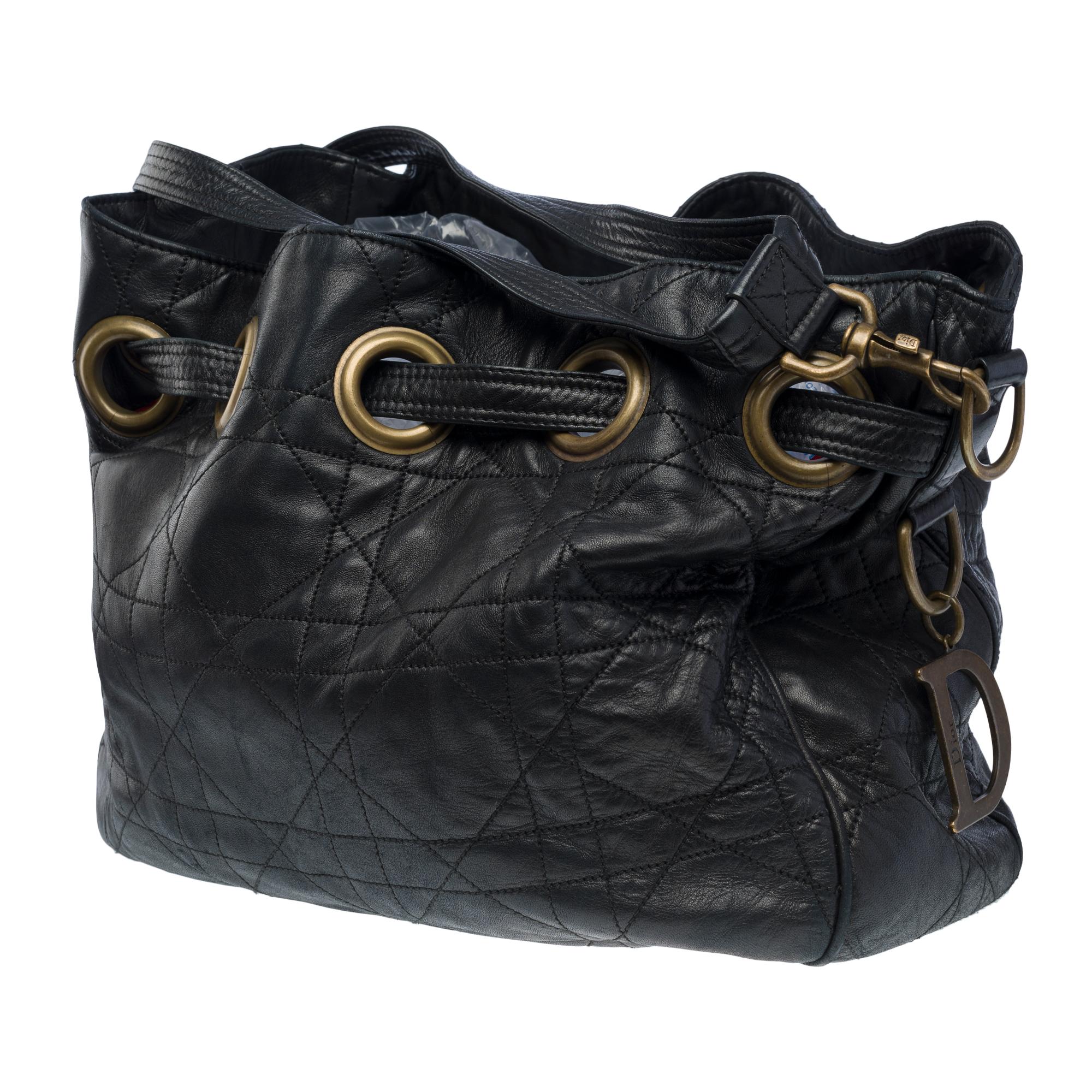 Lovely Christian Dior Shoulder bag in black lambskin cane leather, GHW 1