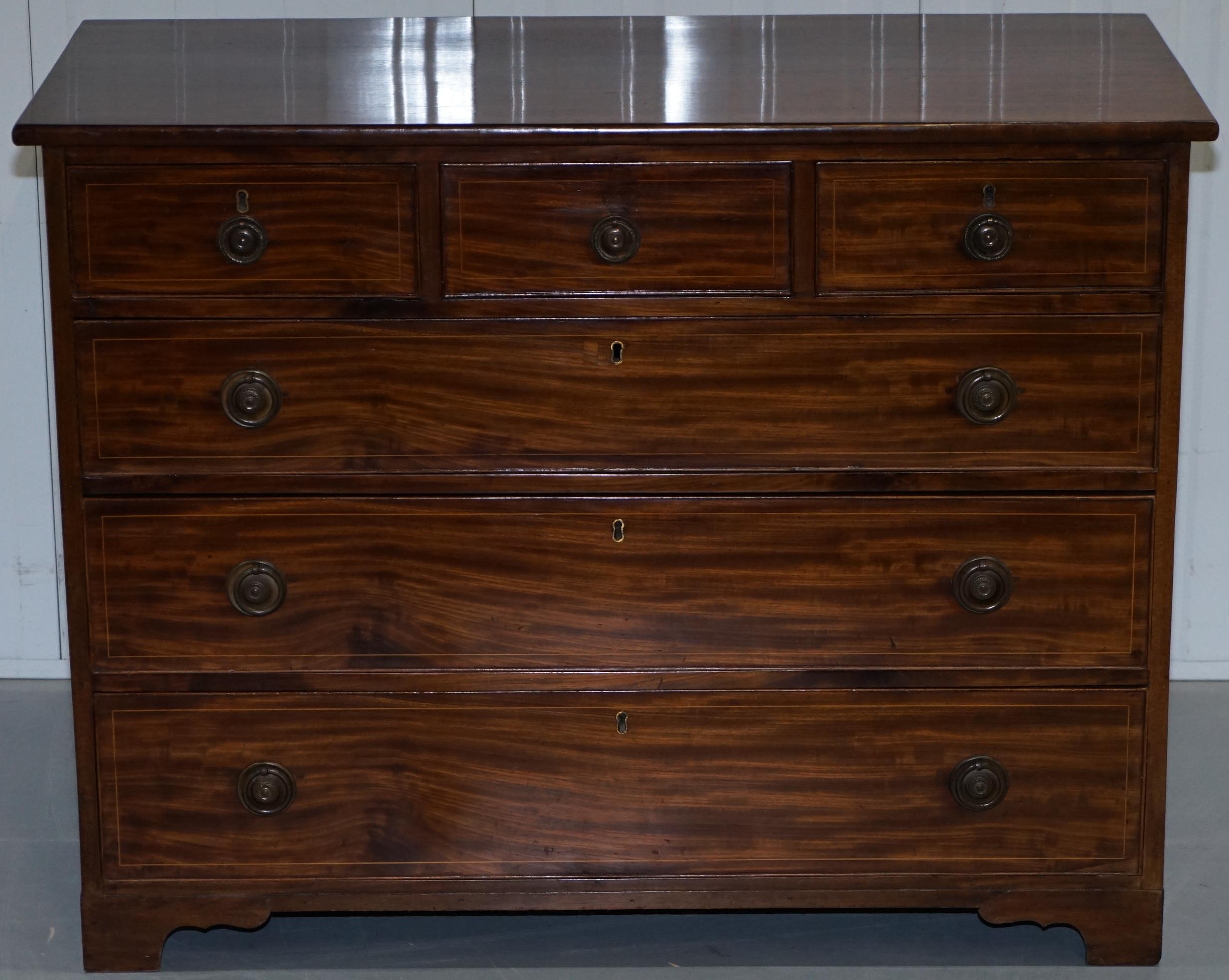 We are delighted to offer for sale this lovely circa 1800 Georgian Mahogany three over three chest of drawers

A very good looking and well made practical chest of drawers, I’ve not seen the three over three formation for a long time, they are