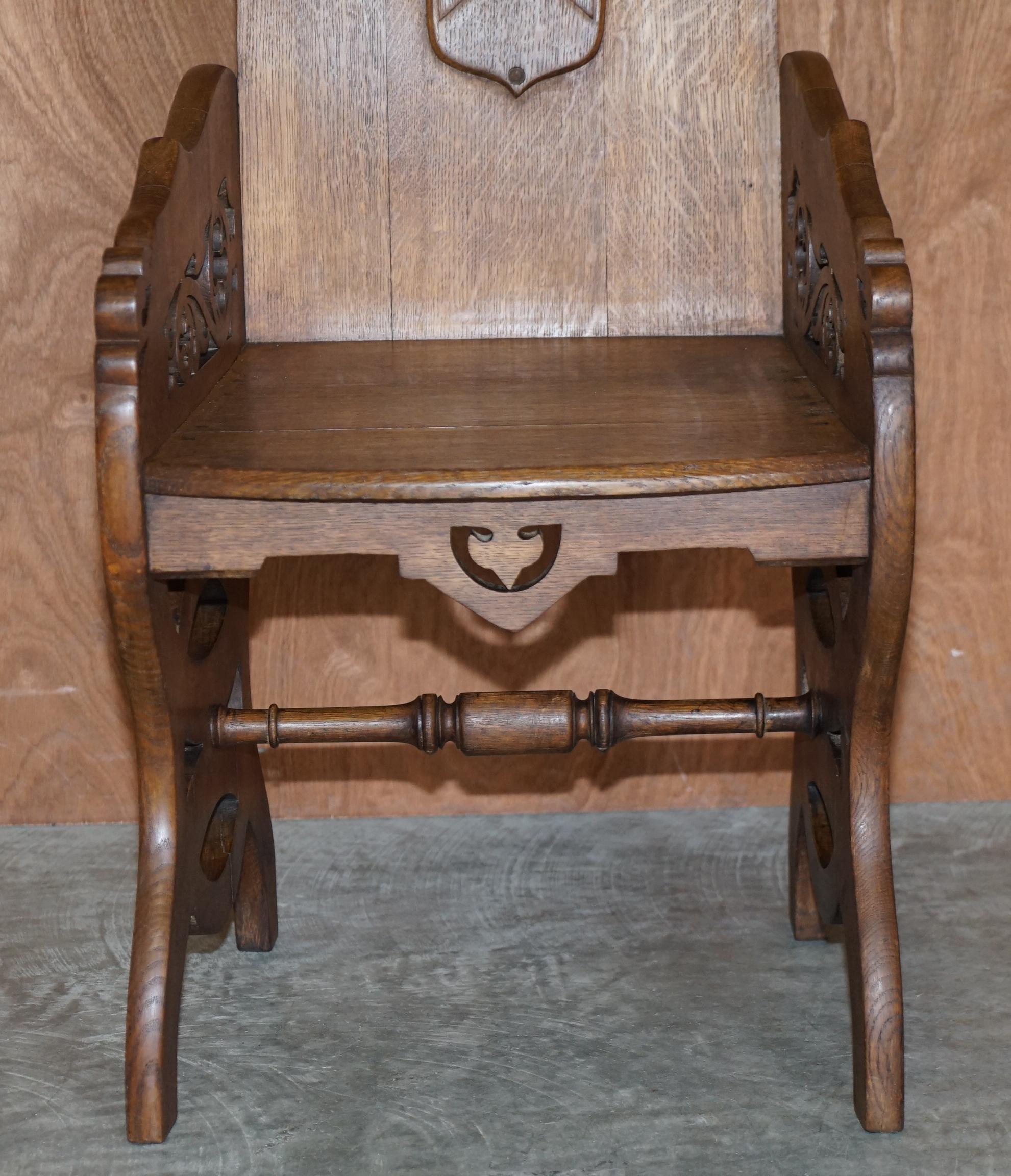 Lovely circa 1900 Antique English Oak Gothic Revival Steeple Back Armchair For Sale 3