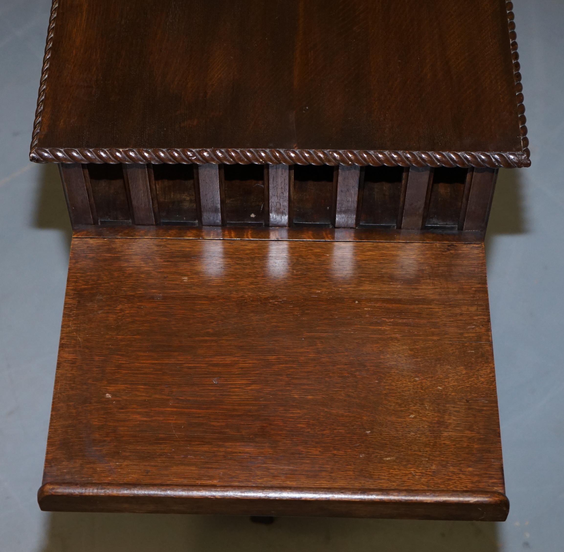 Lovely circa 1900 Edwardian Solid Oak Revolving Bookcase with Lift Up Desk Piece 7