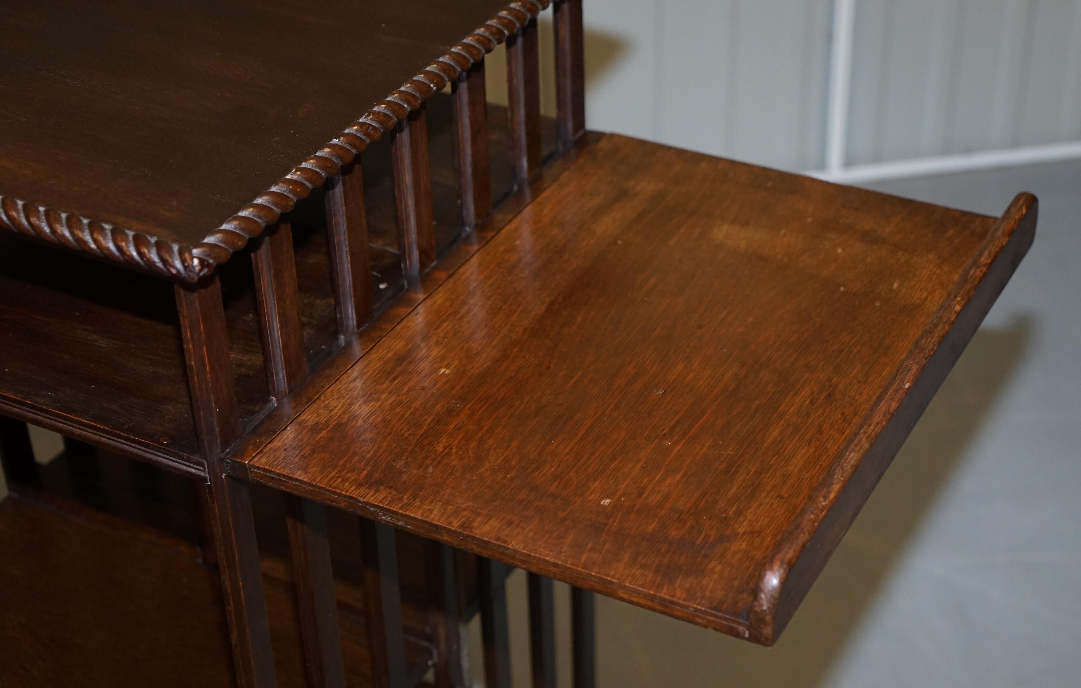 Lovely circa 1900 Edwardian Solid Oak Revolving Bookcase with Lift Up Desk Piece 9