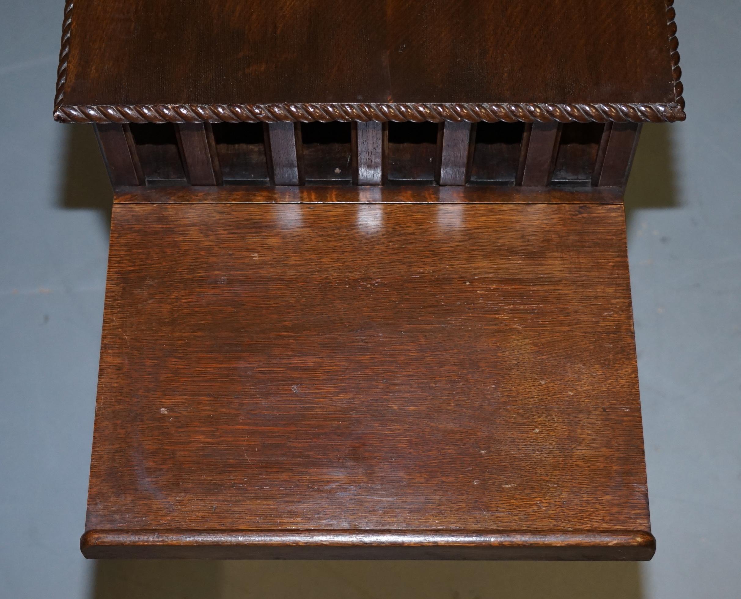 Lovely circa 1900 Edwardian Solid Oak Revolving Bookcase with Lift Up Desk Piece 10