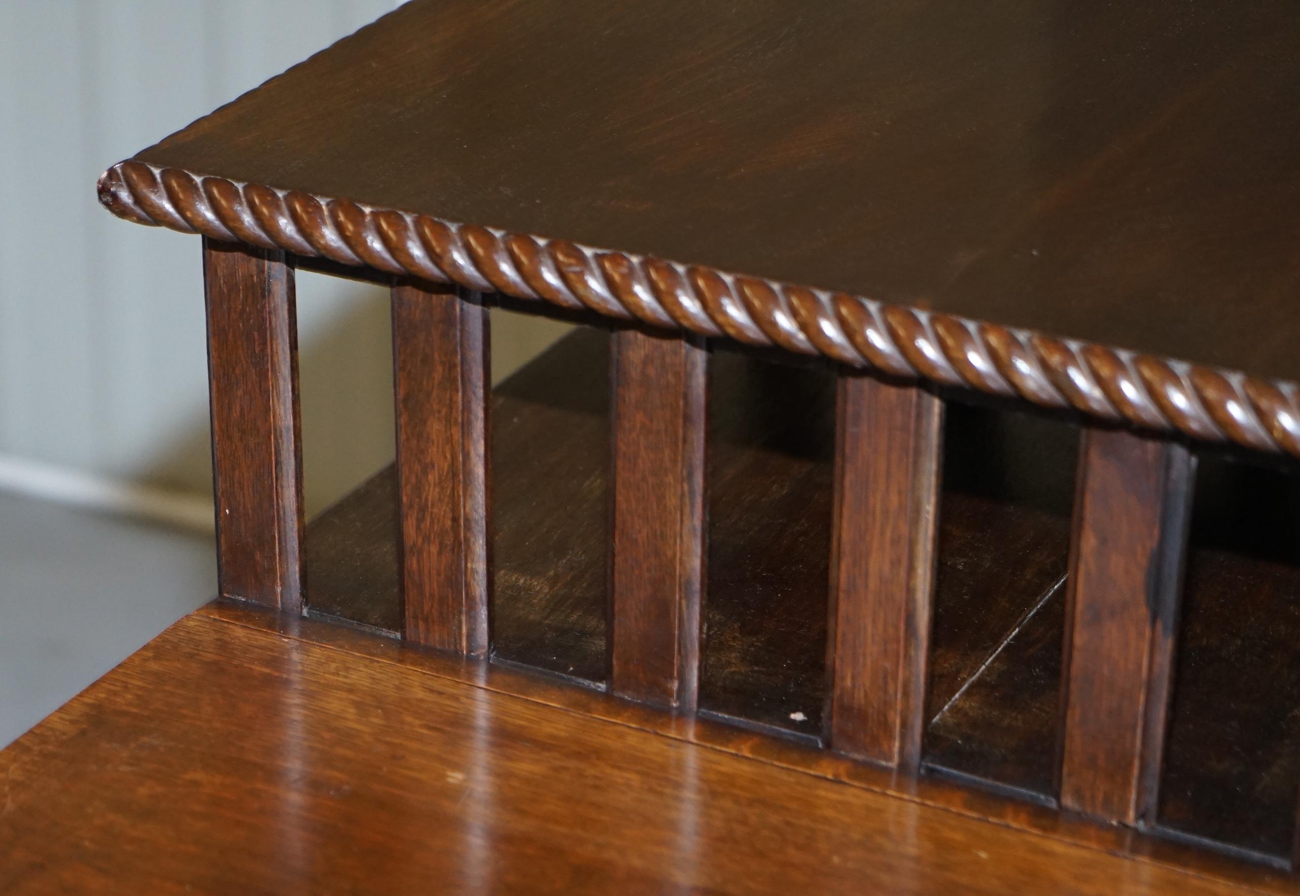 Lovely circa 1900 Edwardian Solid Oak Revolving Bookcase with Lift Up Desk Piece 11