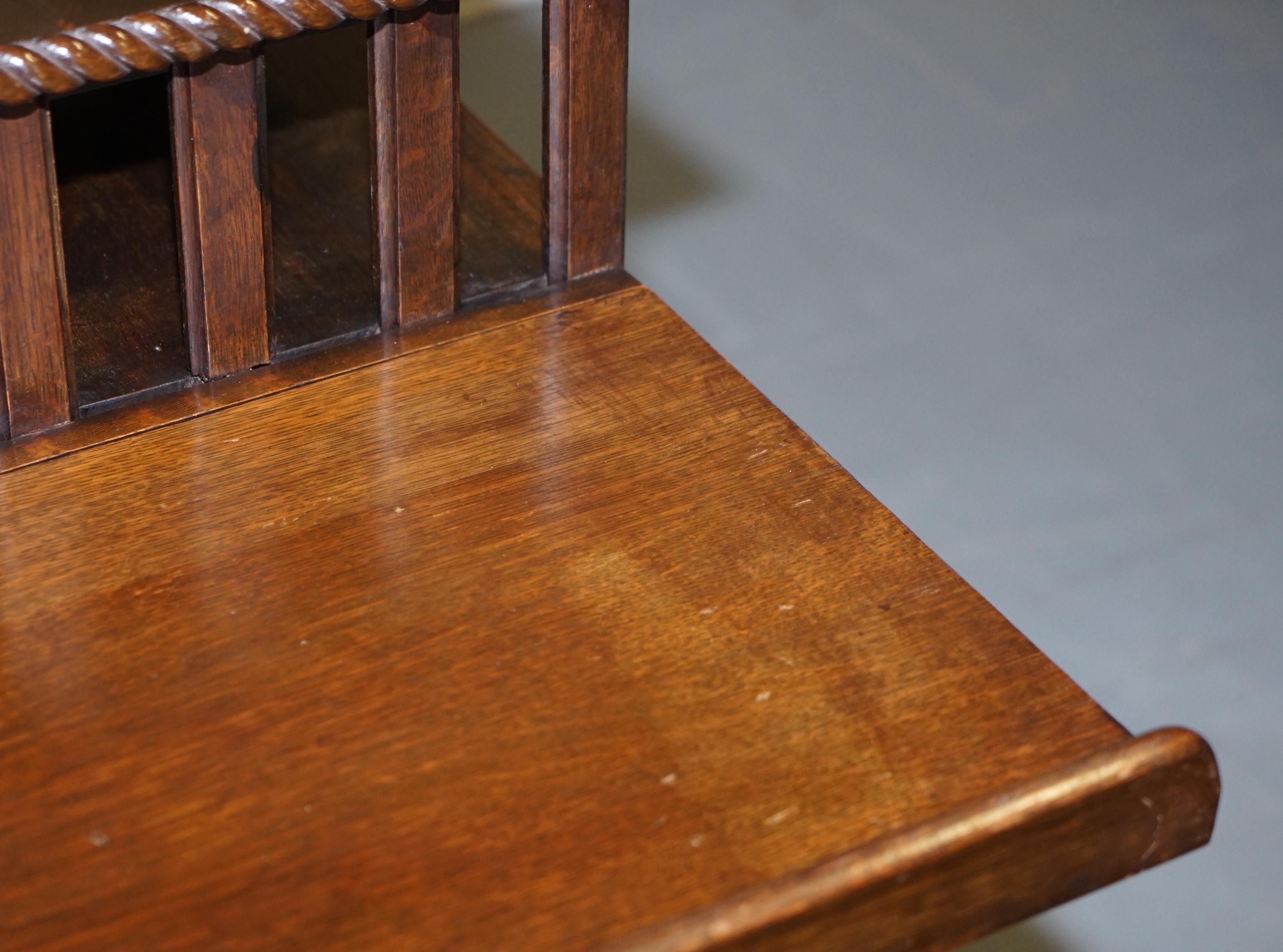 Lovely circa 1900 Edwardian Solid Oak Revolving Bookcase with Lift Up Desk Piece 12