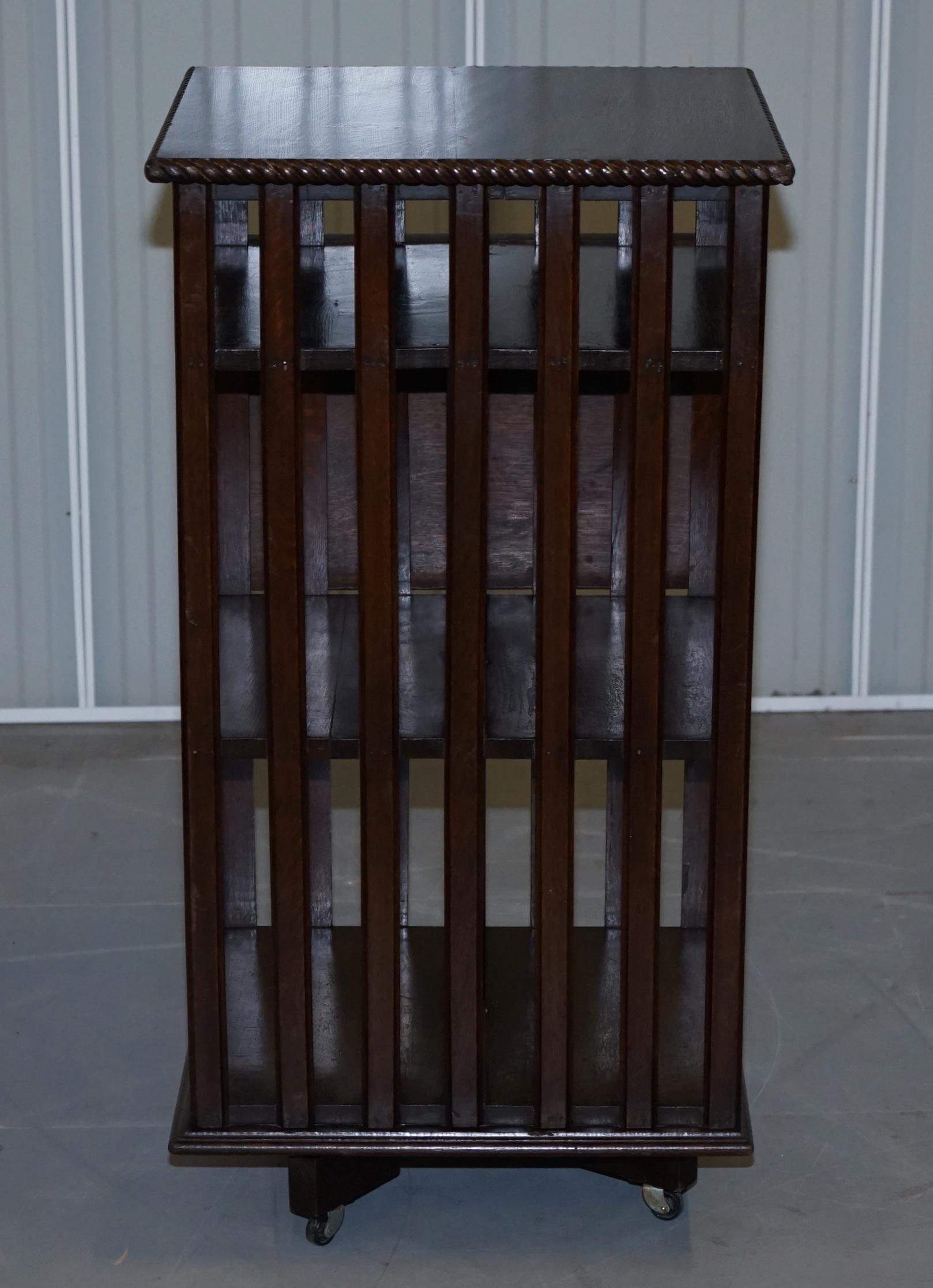 Lovely circa 1900 Edwardian Solid Oak Revolving Bookcase with Lift Up Desk Piece 2