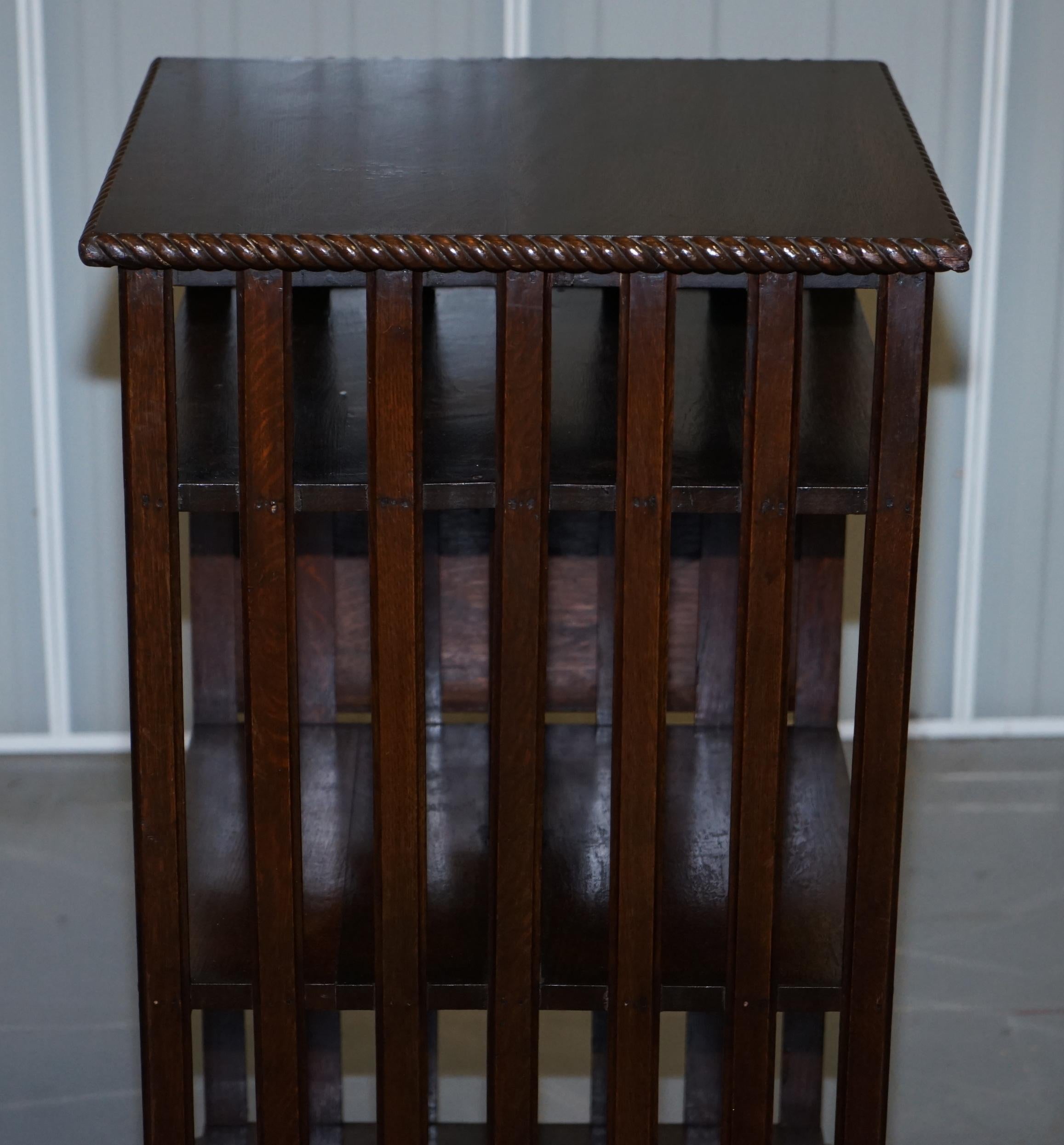 Lovely circa 1900 Edwardian Solid Oak Revolving Bookcase with Lift Up Desk Piece 3