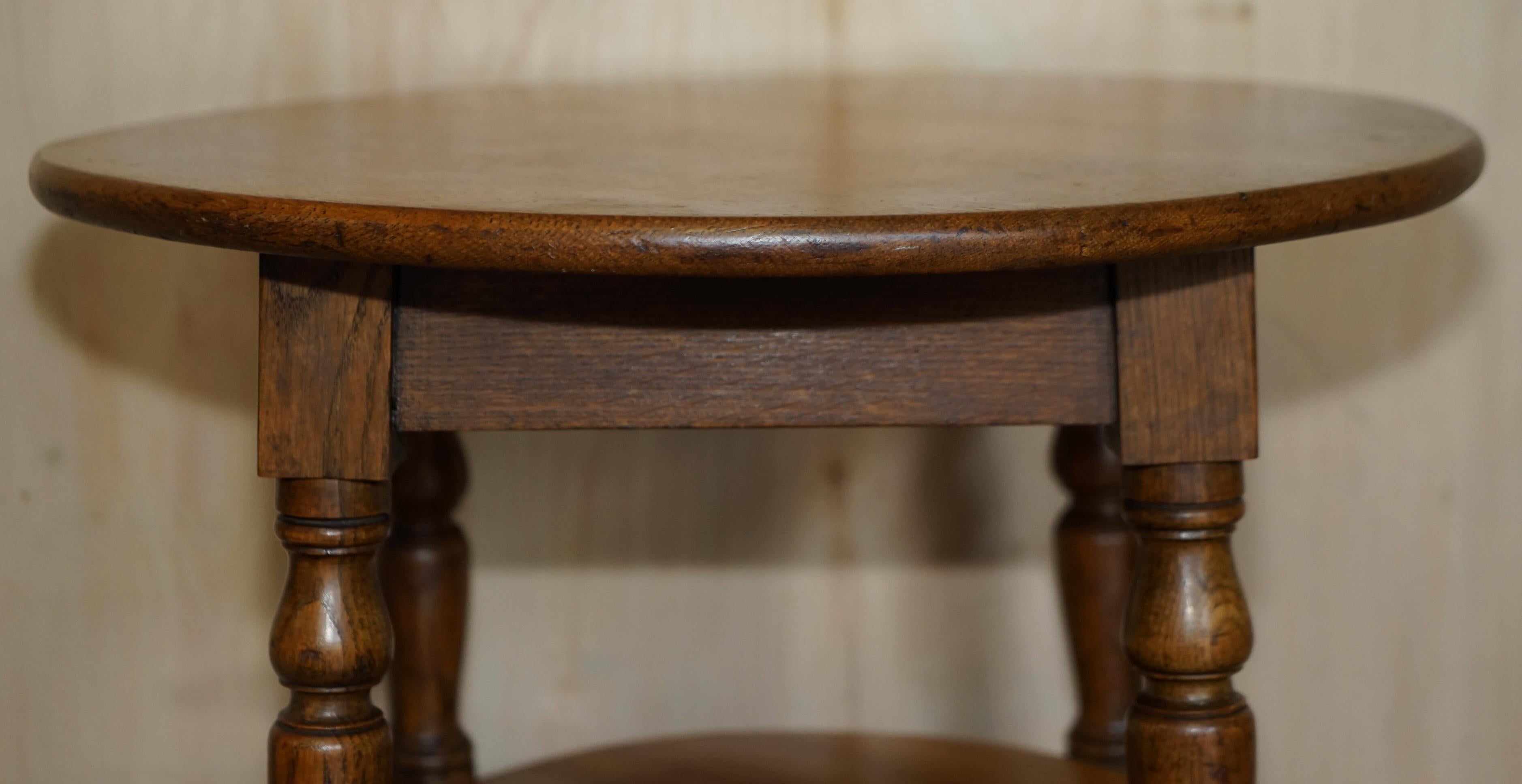 Late Victorian Lovely circa 1900 English Oak Side Table with Turned Legs and a Nice Rich Patina For Sale