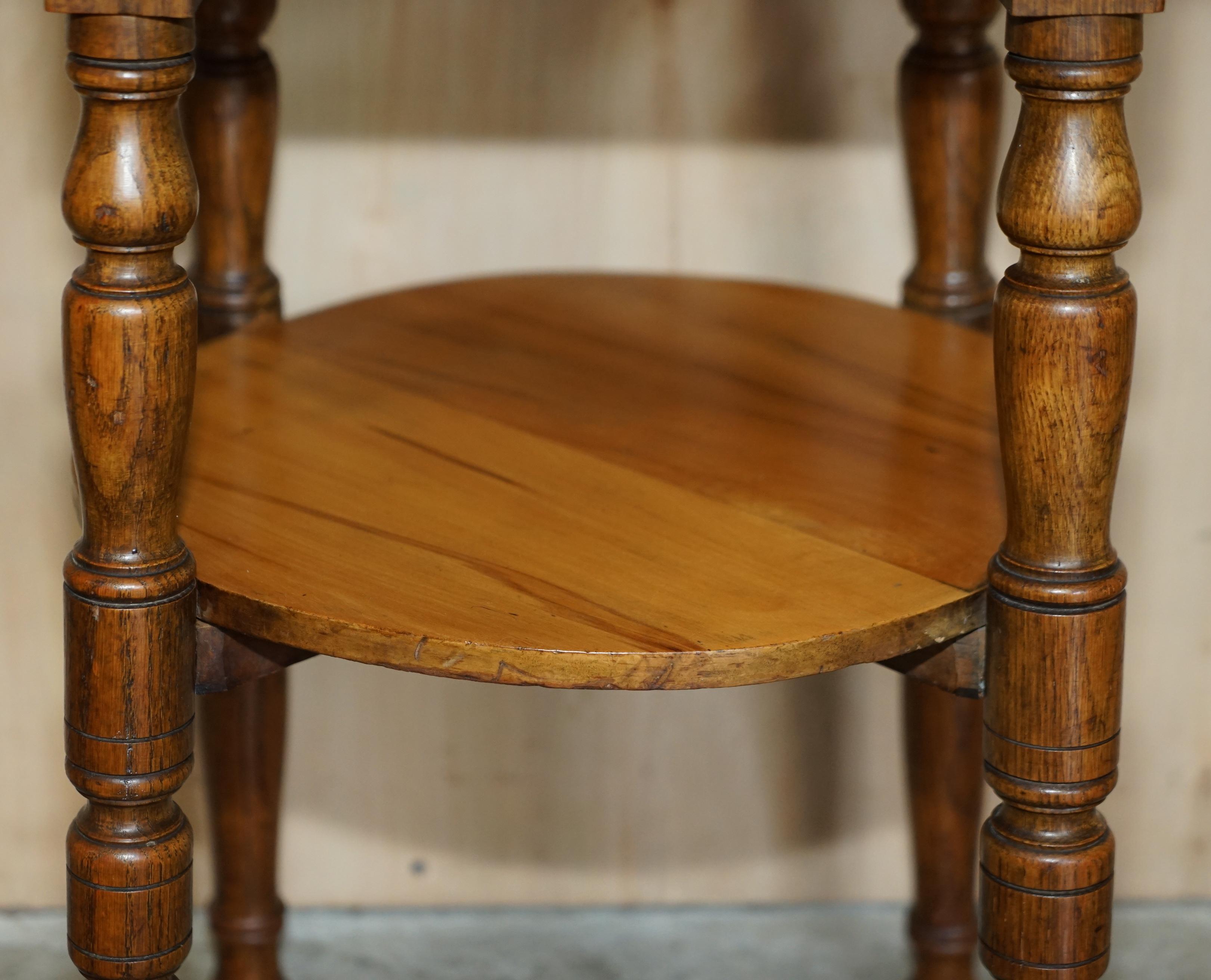 Hand-Crafted Lovely circa 1900 English Oak Side Table with Turned Legs and a Nice Rich Patina For Sale