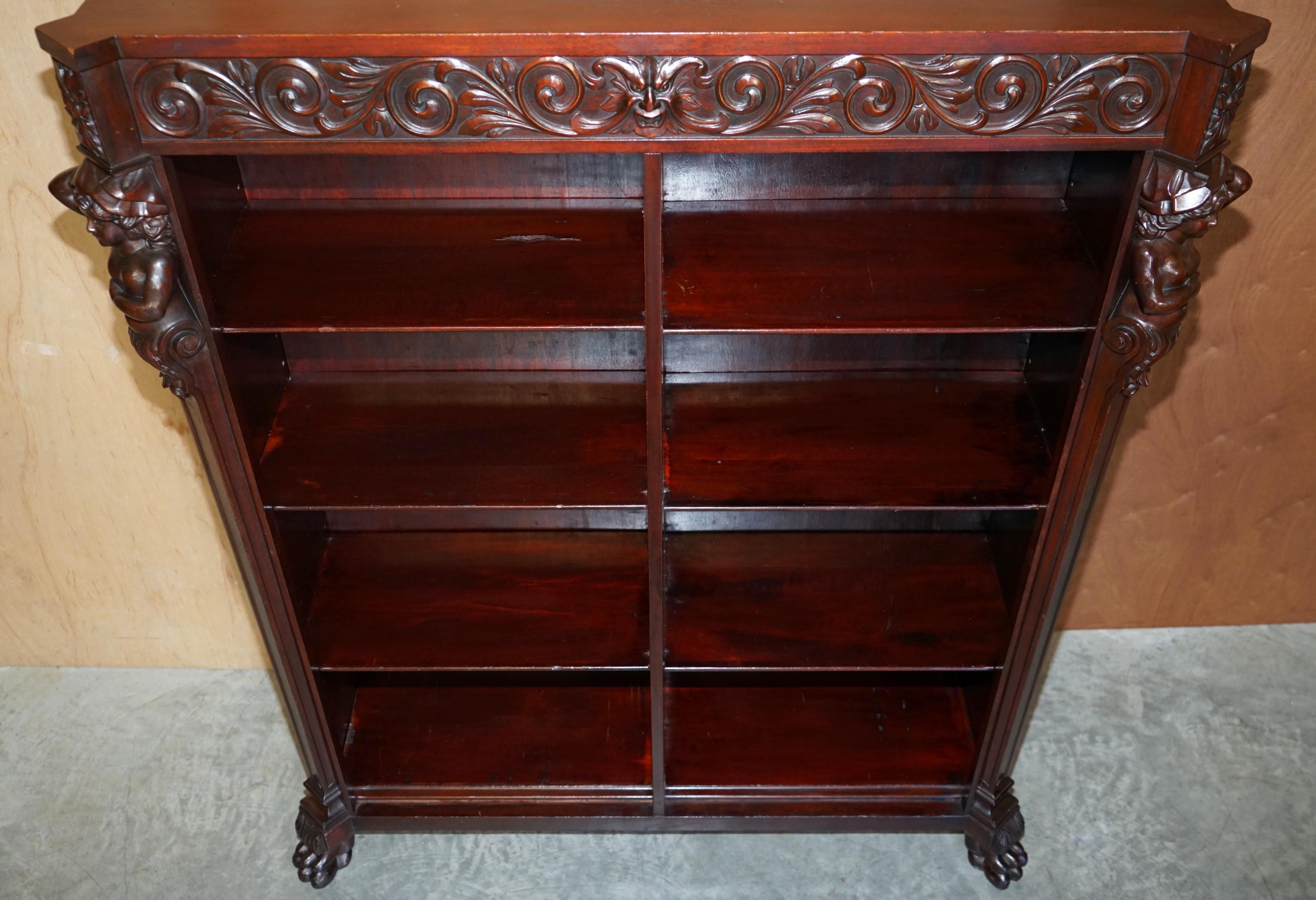 Lovely circa 1900 Hand Carved Library Bookcase in Hardwood with Herm Statues For Sale 8
