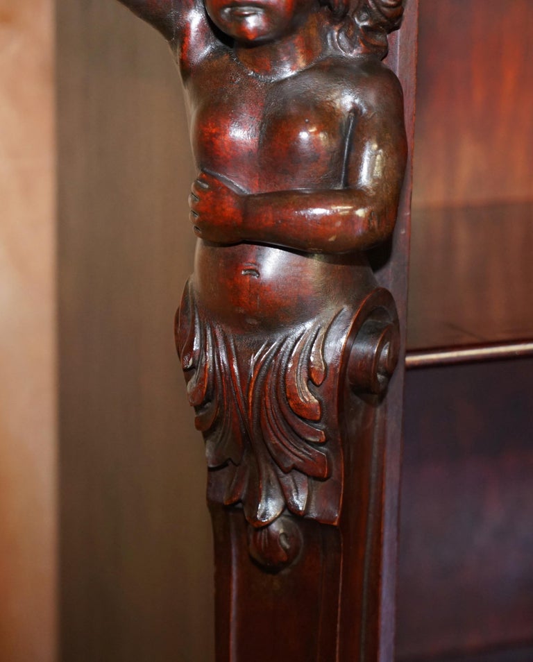 Lovely circa 1900 Hand Carved Library Bookcase in Hardwood with Herm ...