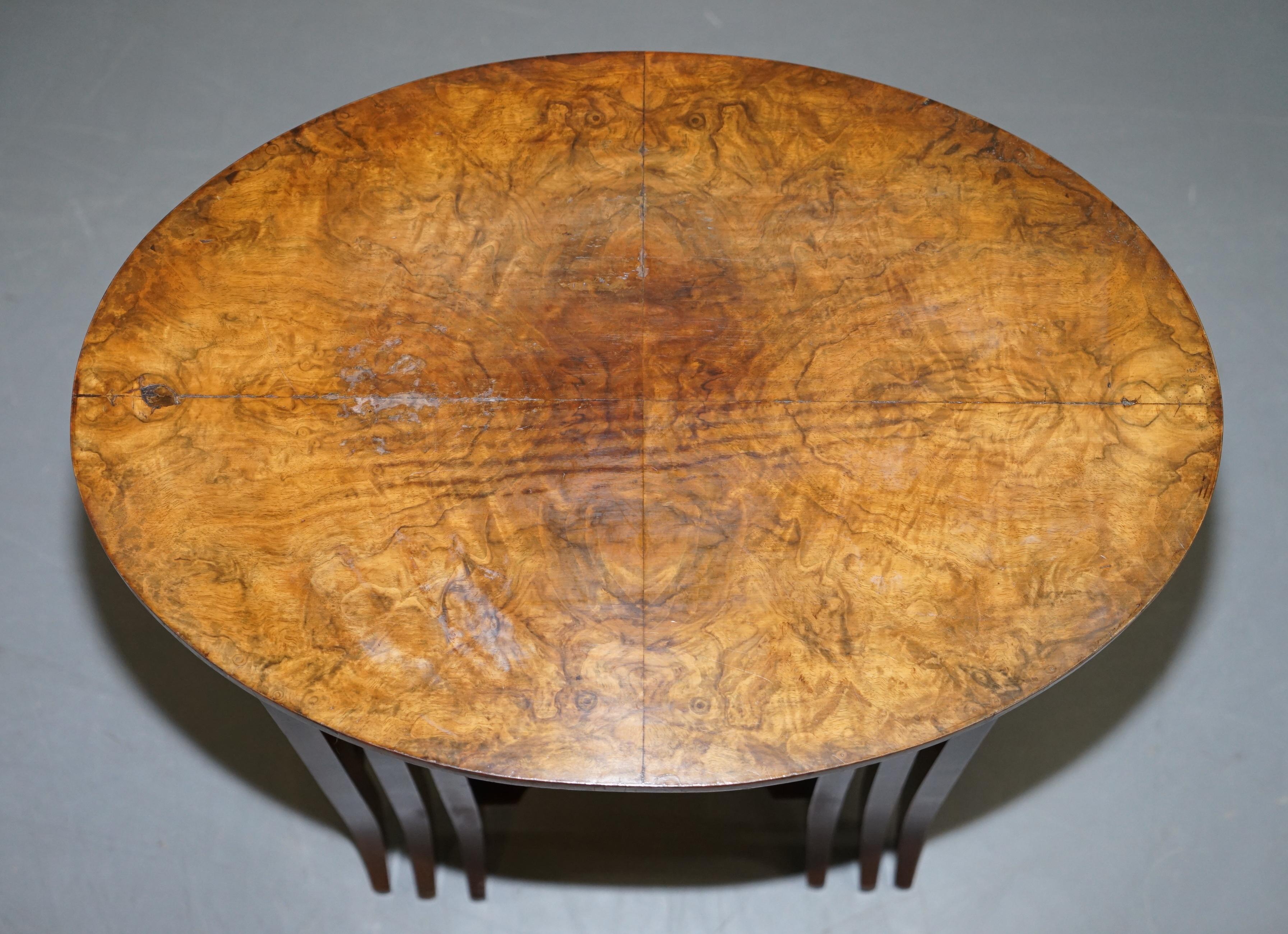 Hand-Crafted Lovely circa 1900 Late Victorian Burr Walnut Nest of Tables with Oval Main Piece For Sale