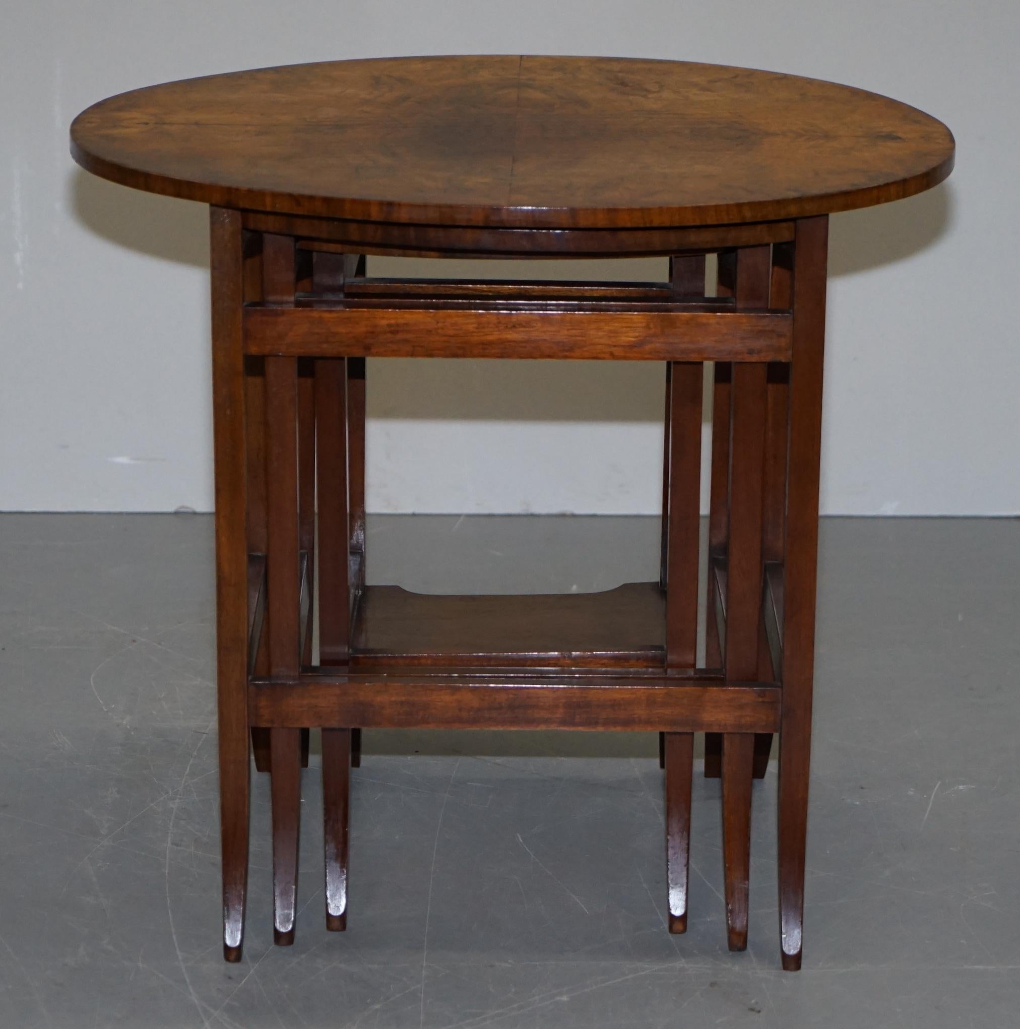 Lovely circa 1900 Late Victorian Burr Walnut Nest of Tables with Oval Main Piece For Sale 3