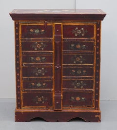 Lovely circa 1900 Oriental Hand Painted Side Cupboard Bookcase Metal Strap Work