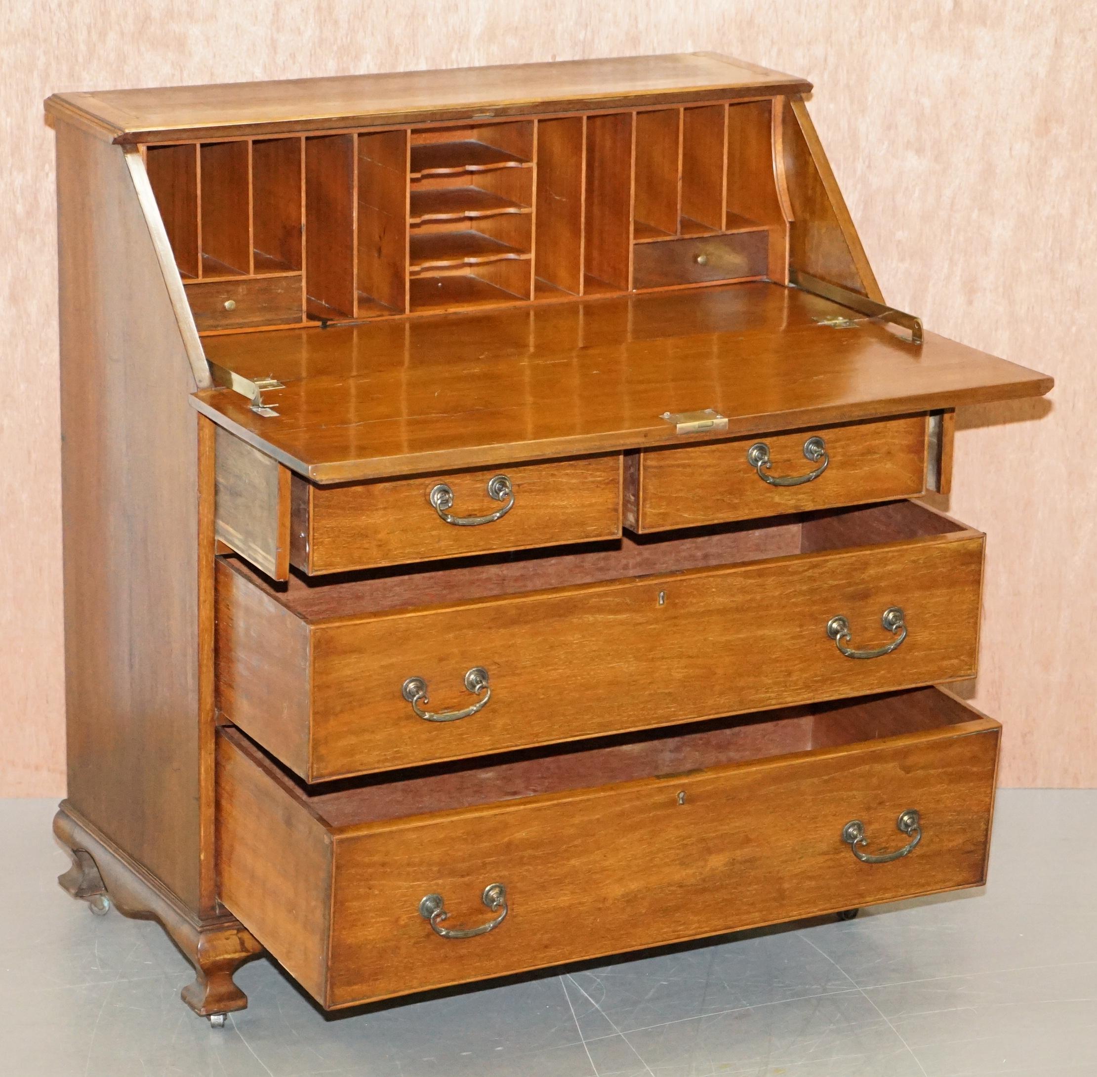 Lovely circa 1900 Solid Walnut Writing Bureau Chest of Drawers with Desk Top 9