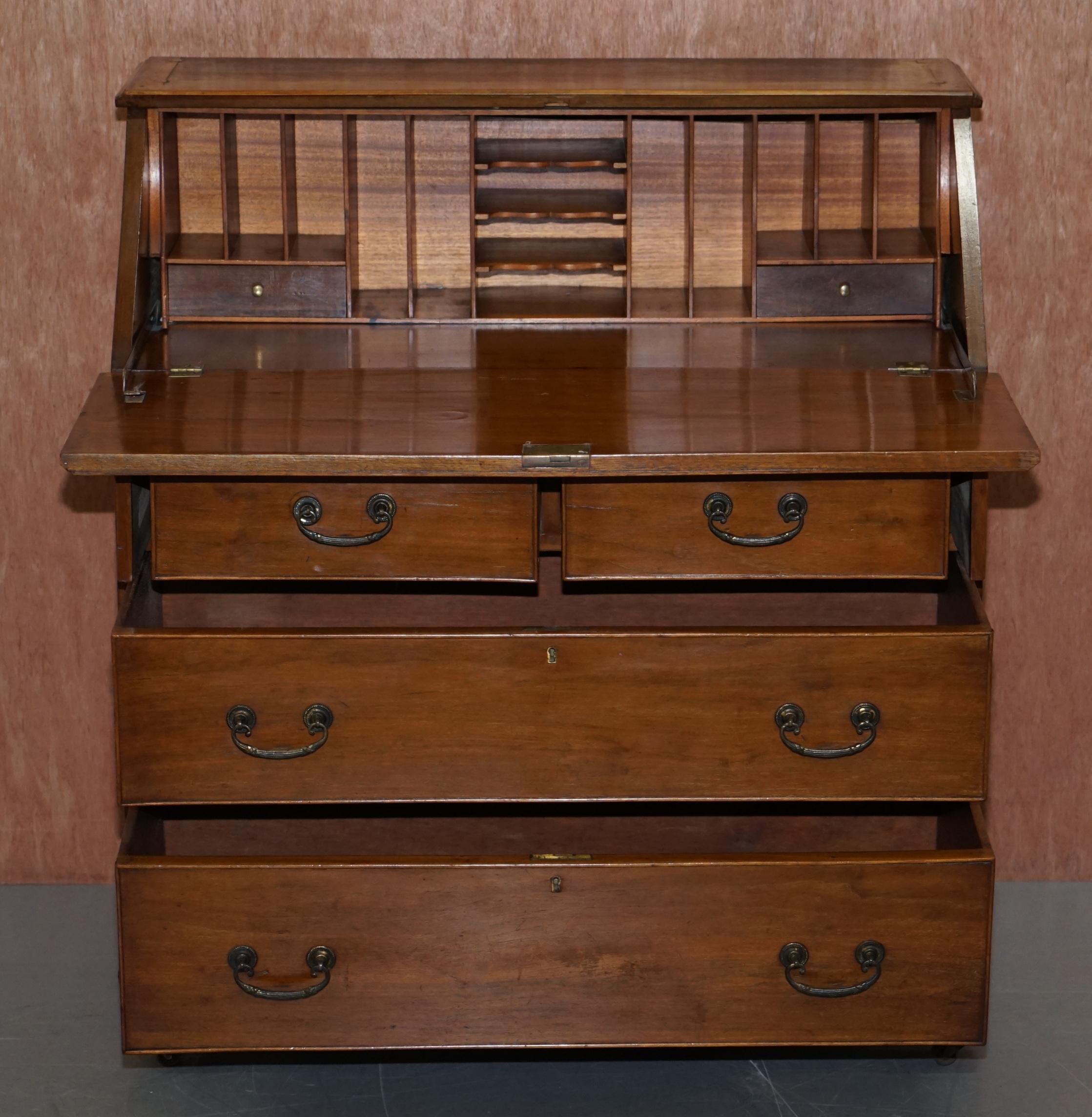 Lovely circa 1900 Solid Walnut Writing Bureau Chest of Drawers with Desk Top 10