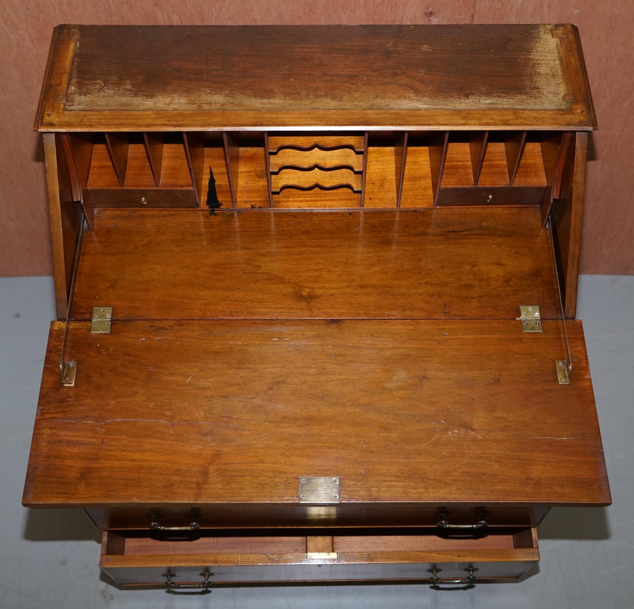 Lovely circa 1900 Solid Walnut Writing Bureau Chest of Drawers with Desk Top 12