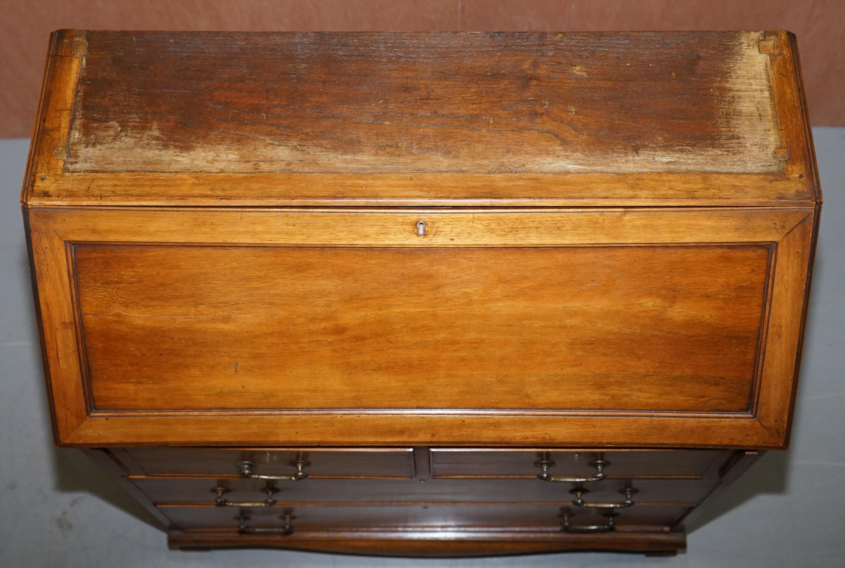 Late Victorian Lovely circa 1900 Solid Walnut Writing Bureau Chest of Drawers with Desk Top