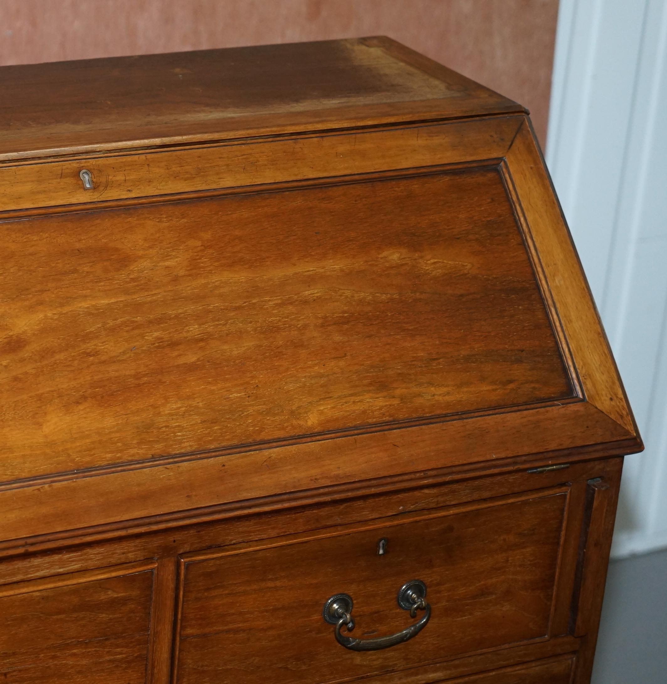Hand-Crafted Lovely circa 1900 Solid Walnut Writing Bureau Chest of Drawers with Desk Top