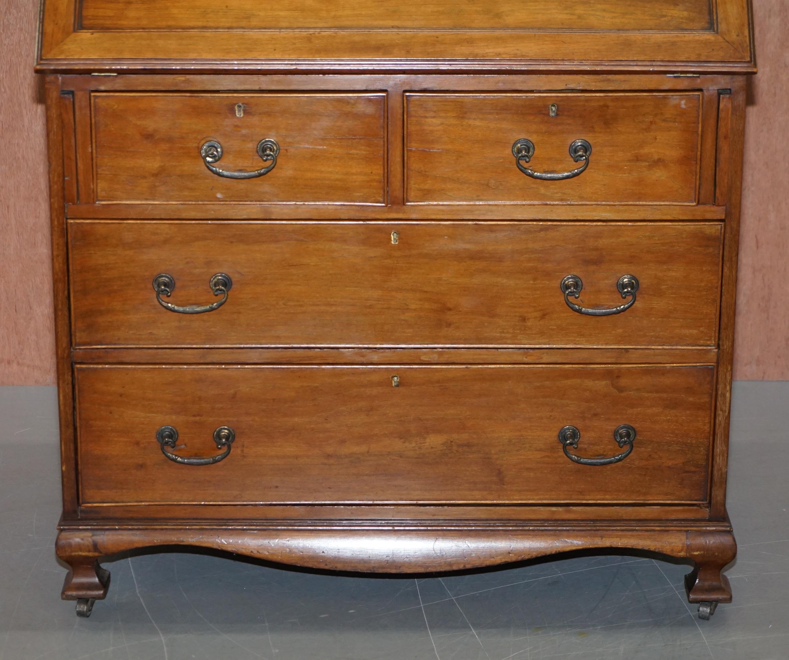 Lovely circa 1900 Solid Walnut Writing Bureau Chest of Drawers with Desk Top 1