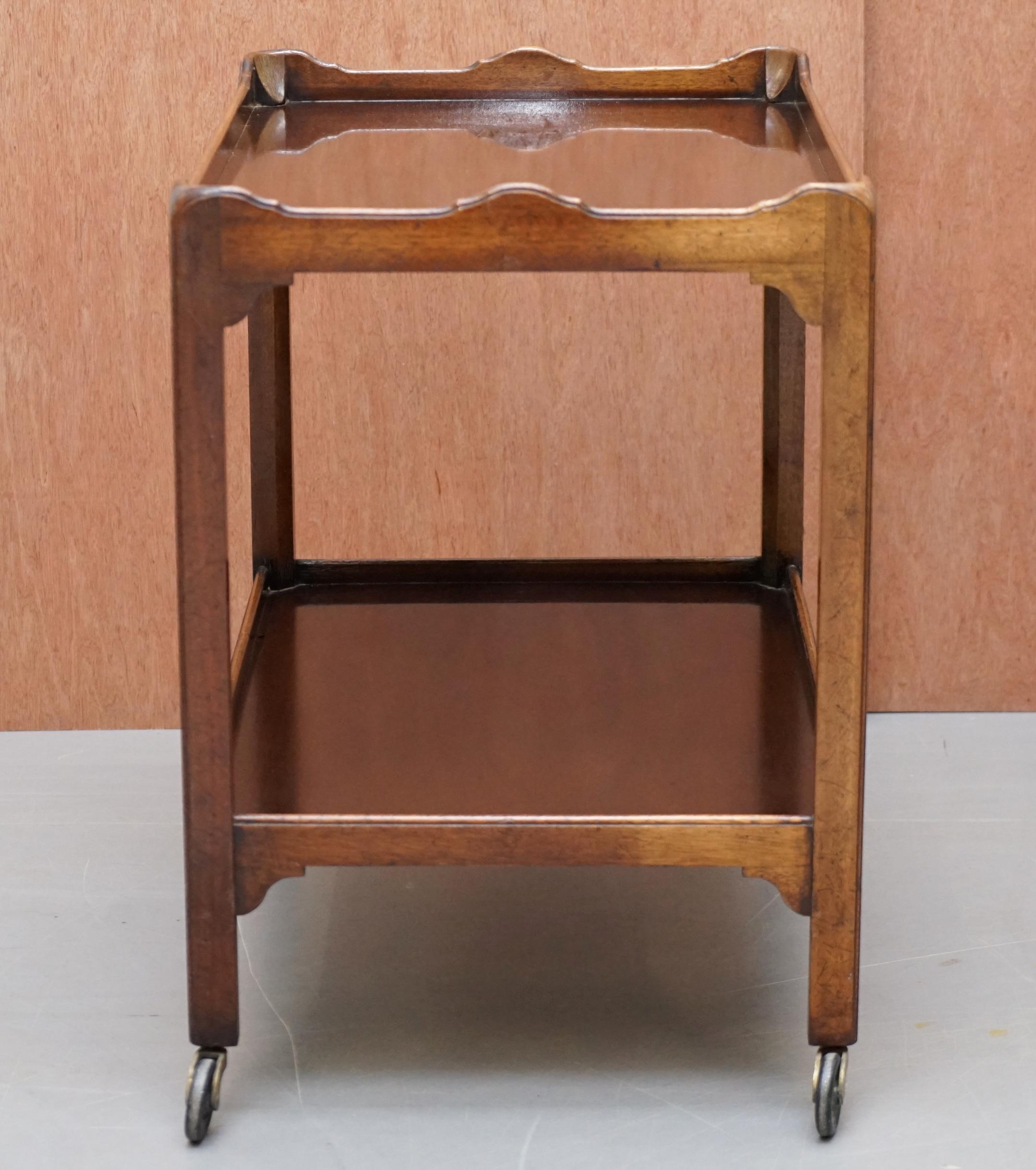 Lovely circa 1900 Walnut Tea Drinks Trolley Bronze Wheels Nice Decorative Piece 6