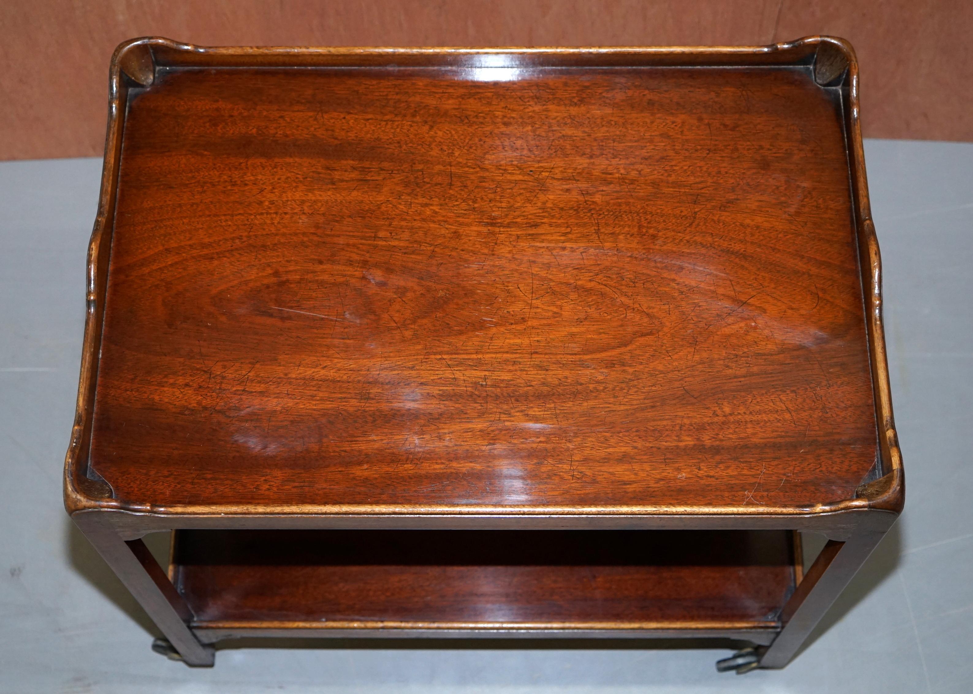 Edwardian Lovely circa 1900 Walnut Tea Drinks Trolley Bronze Wheels Nice Decorative Piece