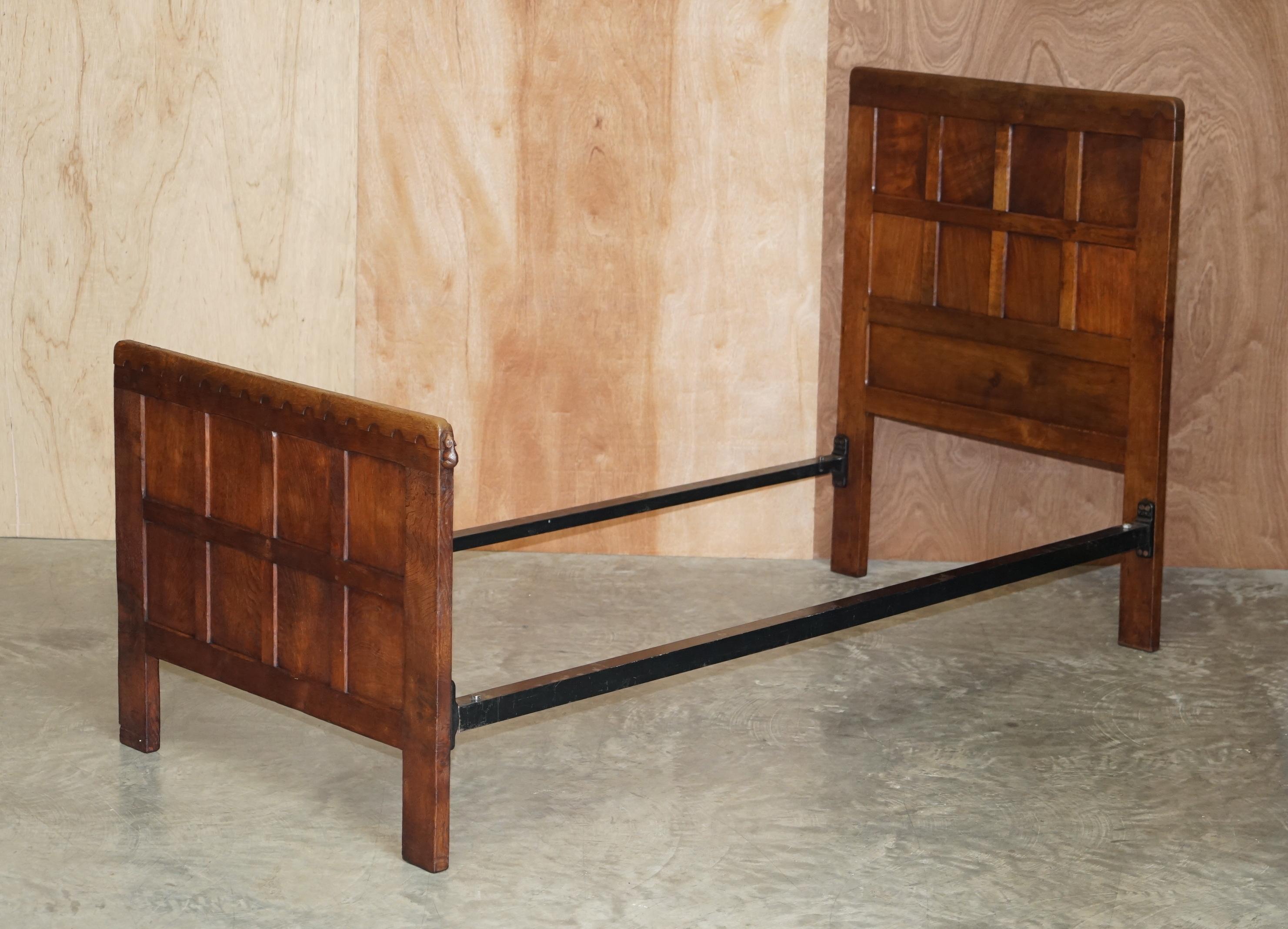 We are delighted to offer for sale this very rare highly collectable Robert Mouseman Thompson Burr Oak single bed frame circa 1930’s

A very rare circa 1930’s piece with the highly collectable burr oak frame. These beds almost never come up for
