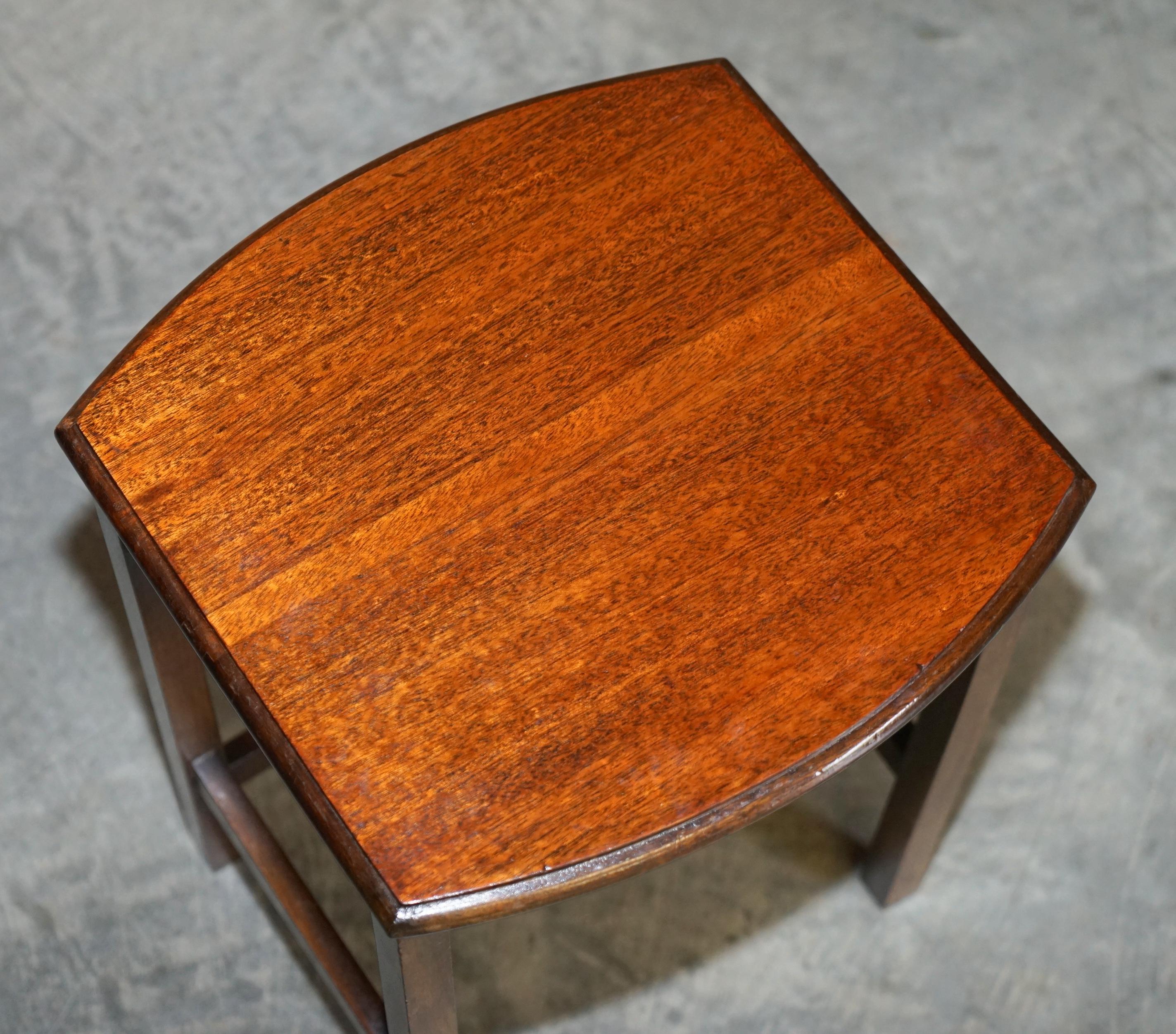 Lovely circa 1940's English Hardwood Nest of Three Side End Lamp Wine Tables For Sale 5