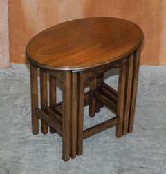 Lovely circa 1940's English Hardwood Nest of Three Side End Lamp Wine Tables
