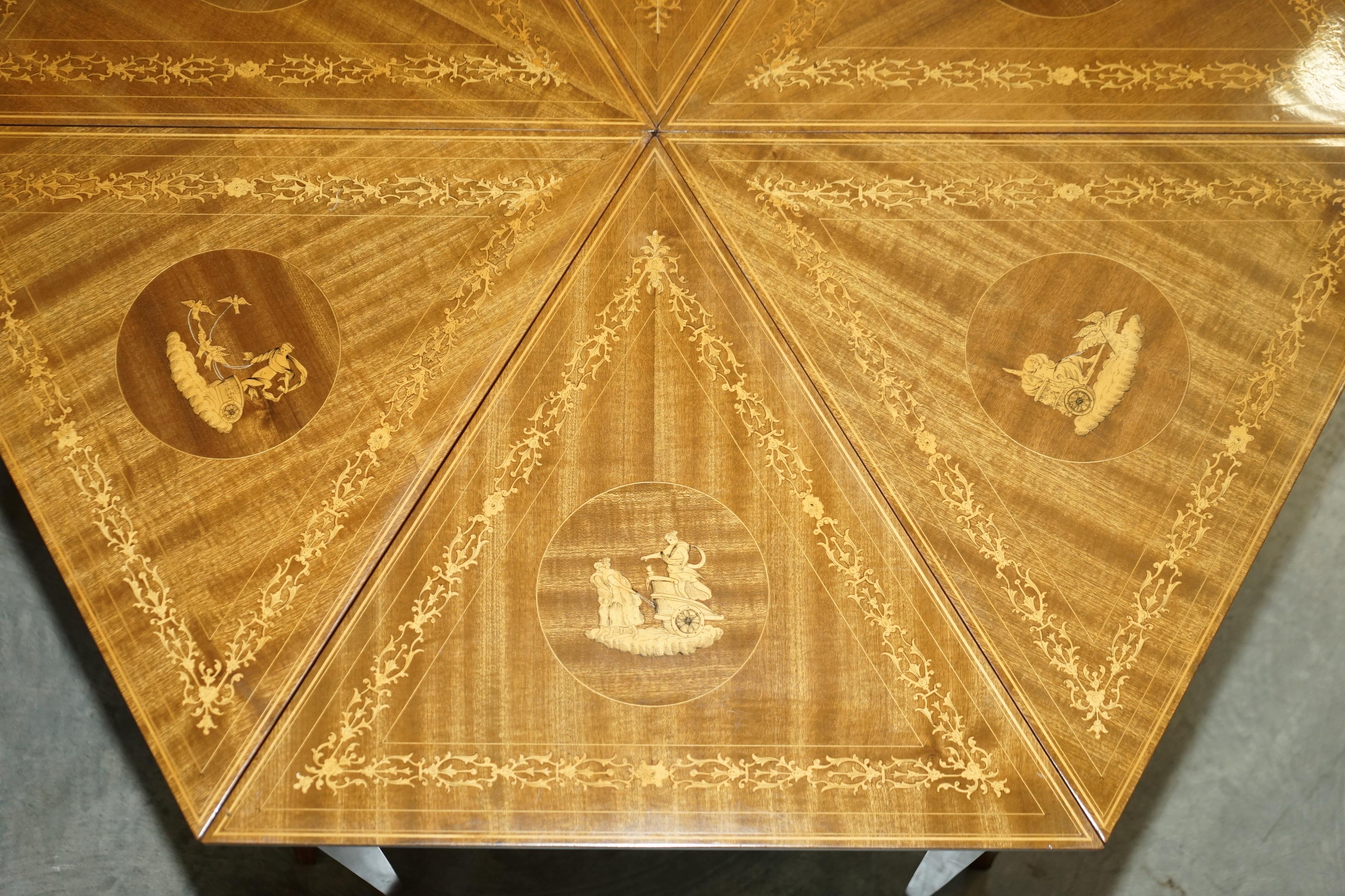 Lovely circa 1950's Vintage Italian Marquetry Inlaid Nest of Six Triangle Tables For Sale 6