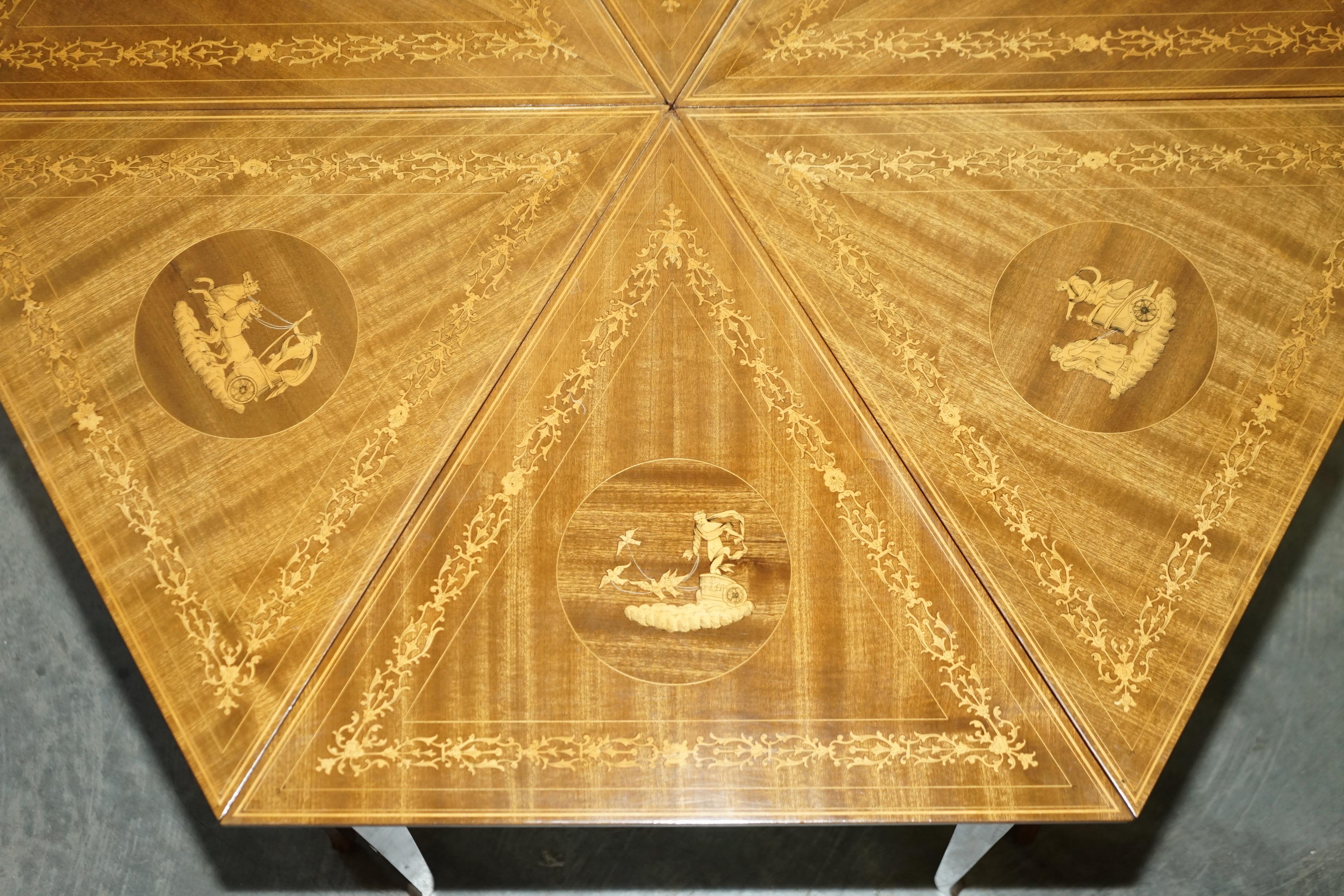 Lovely circa 1950's Vintage Italian Marquetry Inlaid Nest of Six Triangle Tables For Sale 7