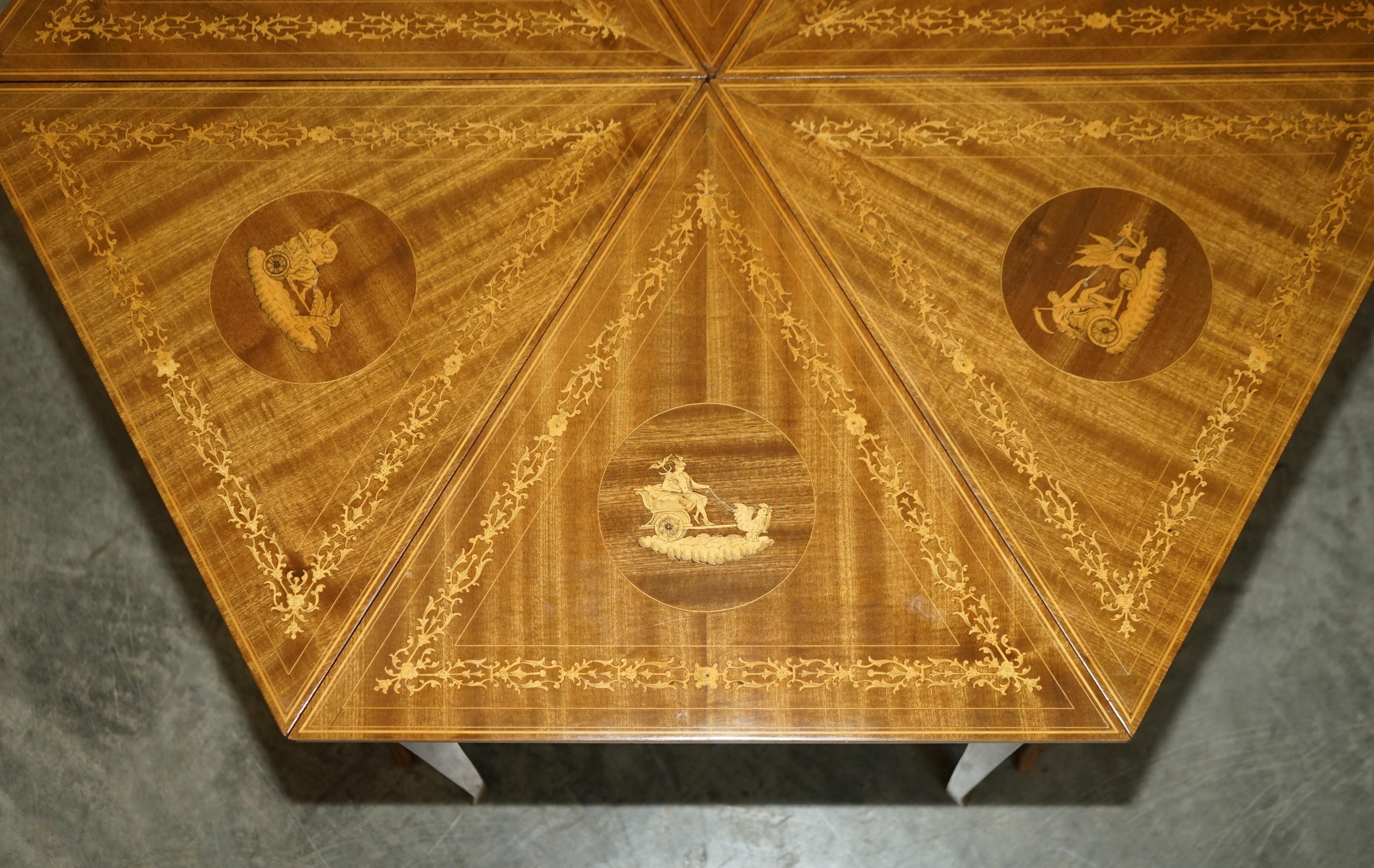 Renaissance Lovely circa 1950's Vintage Italian Marquetry Inlaid Nest of Six Triangle Tables For Sale