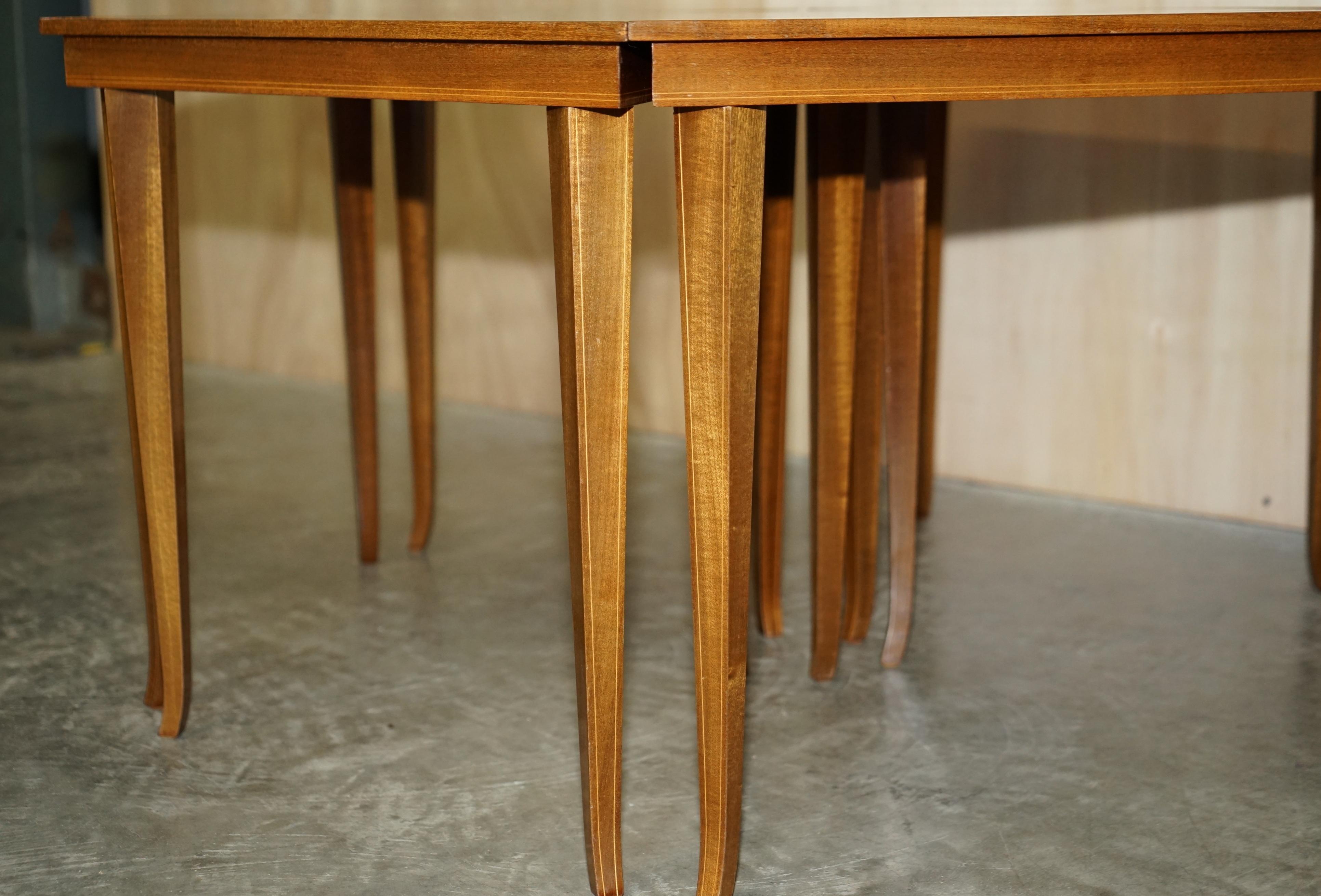 Walnut Lovely circa 1950's Vintage Italian Marquetry Inlaid Nest of Six Triangle Tables For Sale