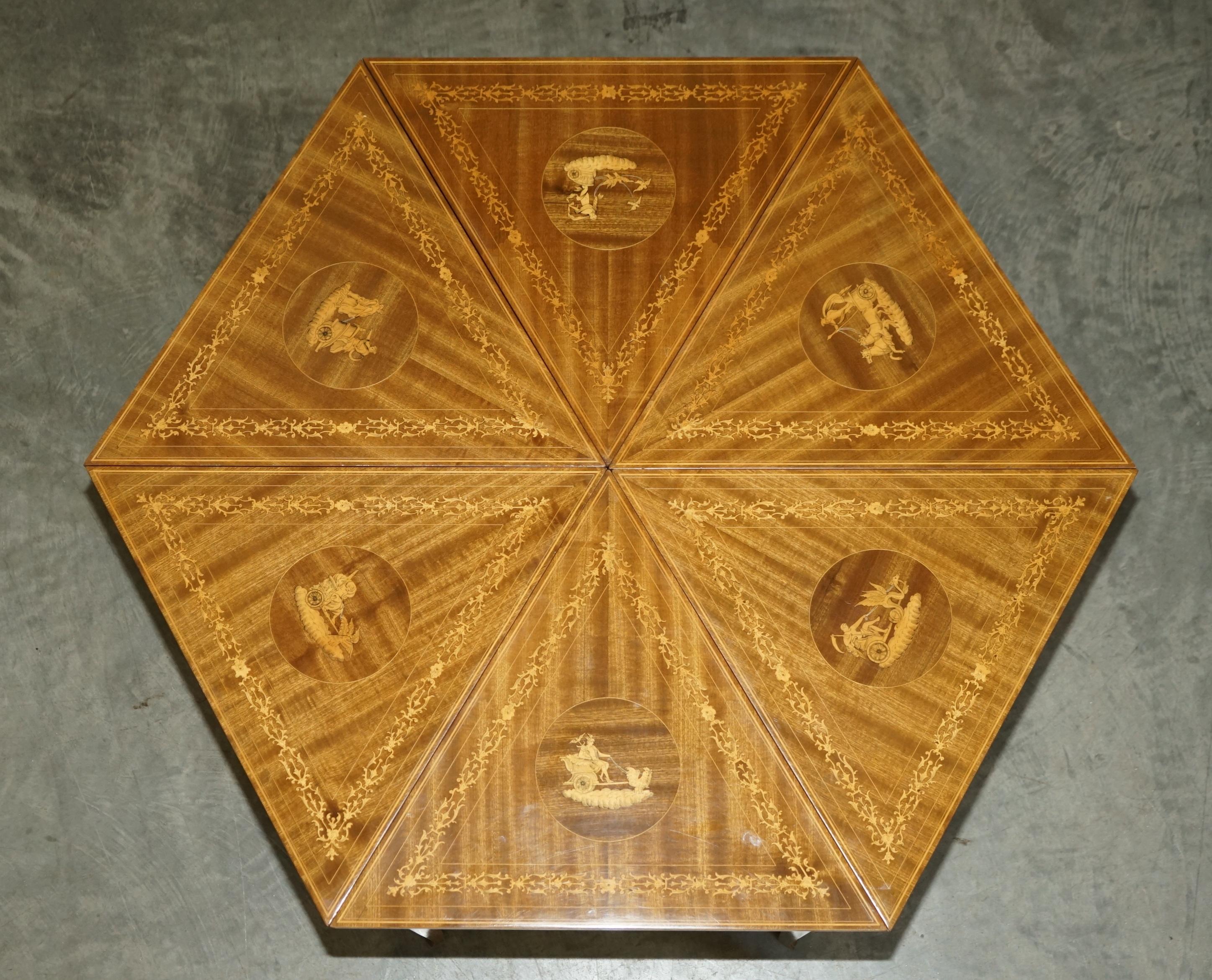 Lovely circa 1950's Vintage Italian Marquetry Inlaid Nest of Six Triangle Tables For Sale 1