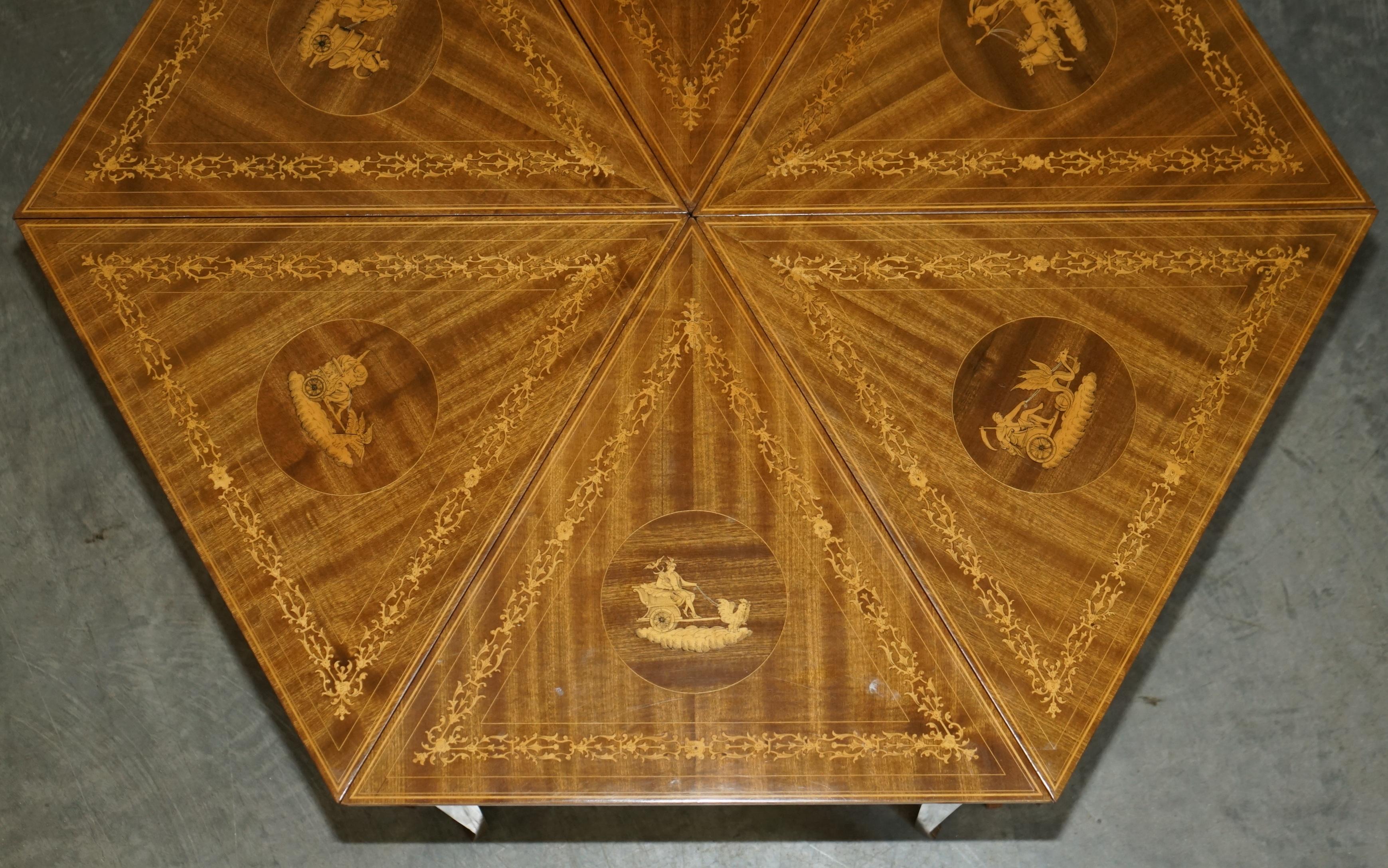 Lovely circa 1950's Vintage Italian Marquetry Inlaid Nest of Six Triangle Tables For Sale 2