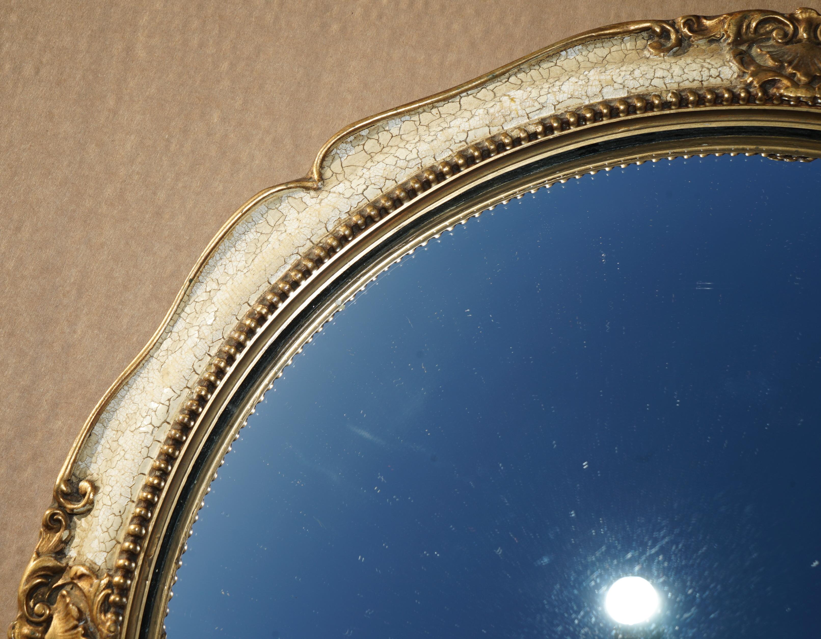 LOVELY COLLECTABLE ANTiQUE FRENCH ORIGINAL PAINT CONVEX BUTLERS WALL MIRROR en venta 1